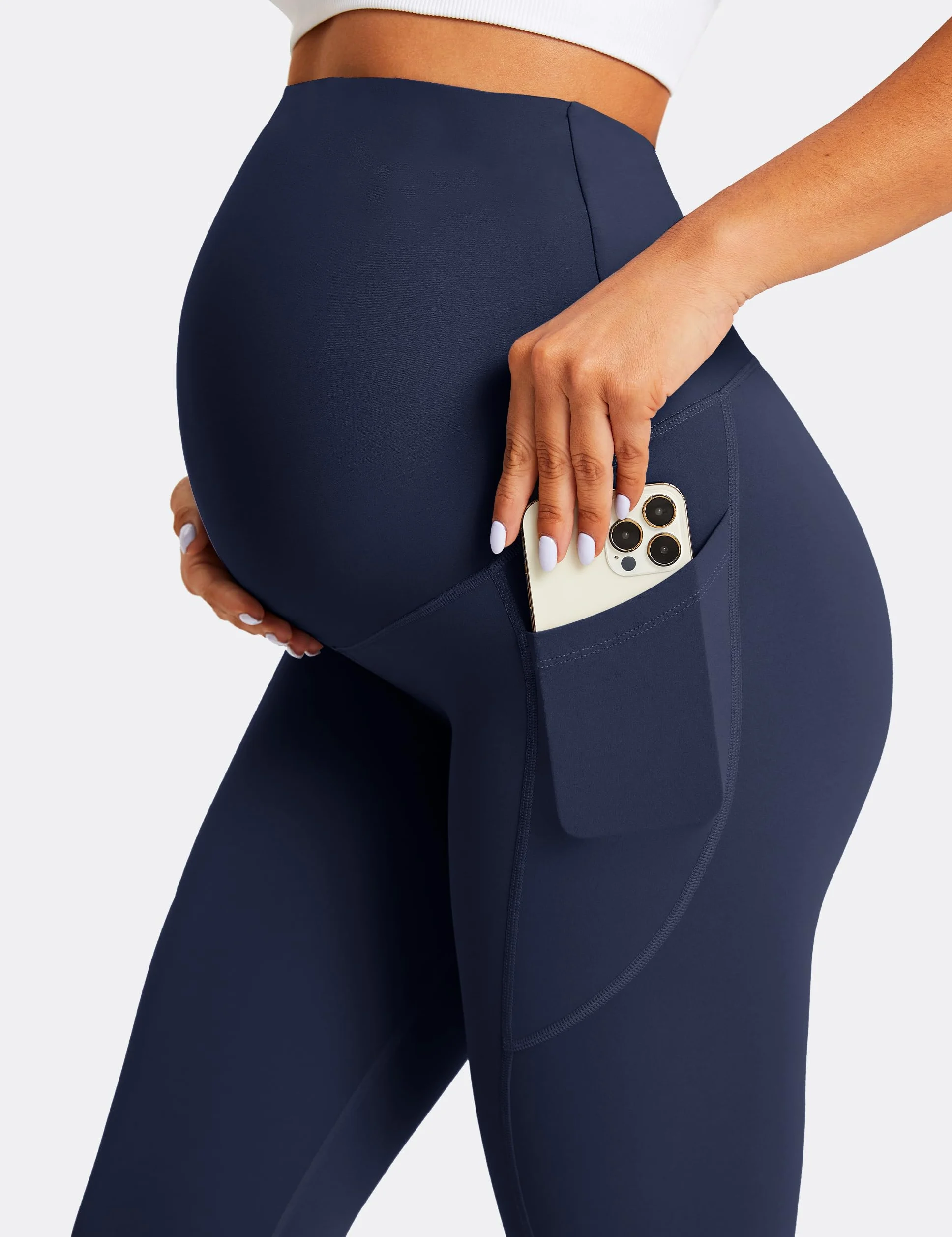 BAYDI Leggings de maternidad para mujer con bolsillos, opacos, largos, de cintura alta, pantalones de maternidad, suaves, elásticos, pantalones de embarazo