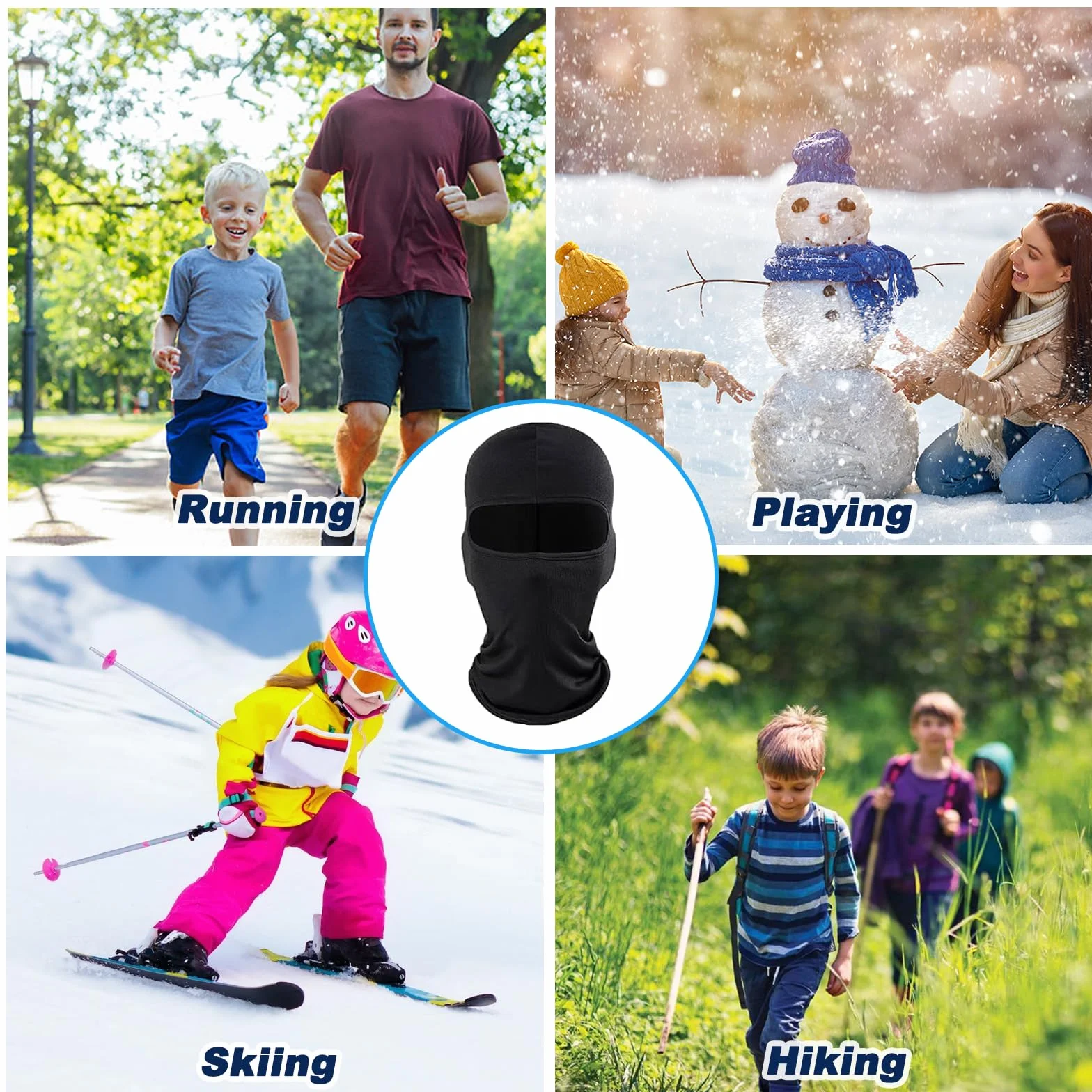 Máscara de Pasamontañas para Niños, Balaclava Protector, Bufanda de Verano Anti Viento Transpirable Protector UV, Talla Única (Negro)