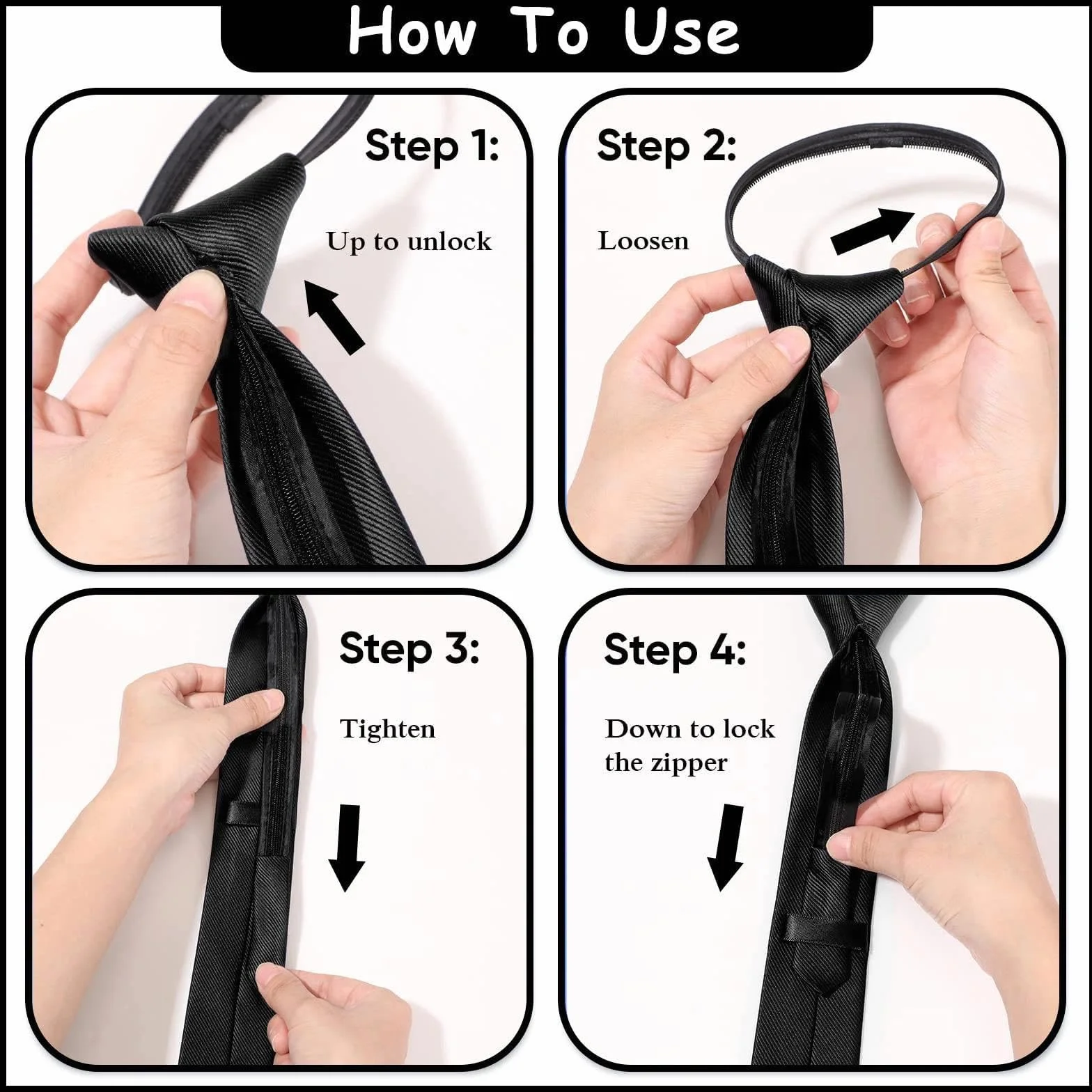 Corbata negra para mujer, corbatas preatadas de 38 cm, ajustables con cremallera, uniforme JK, para graduación y bodas
