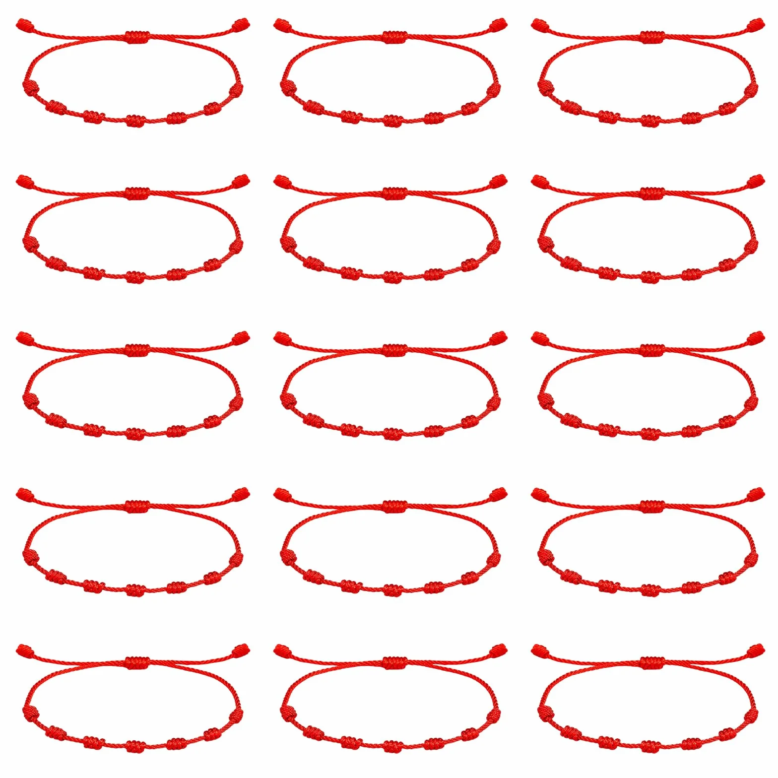 Pulsera Roja de 7 Nudos Suerte Protección Amuleto Hilo Ajustable Hecho a Mano