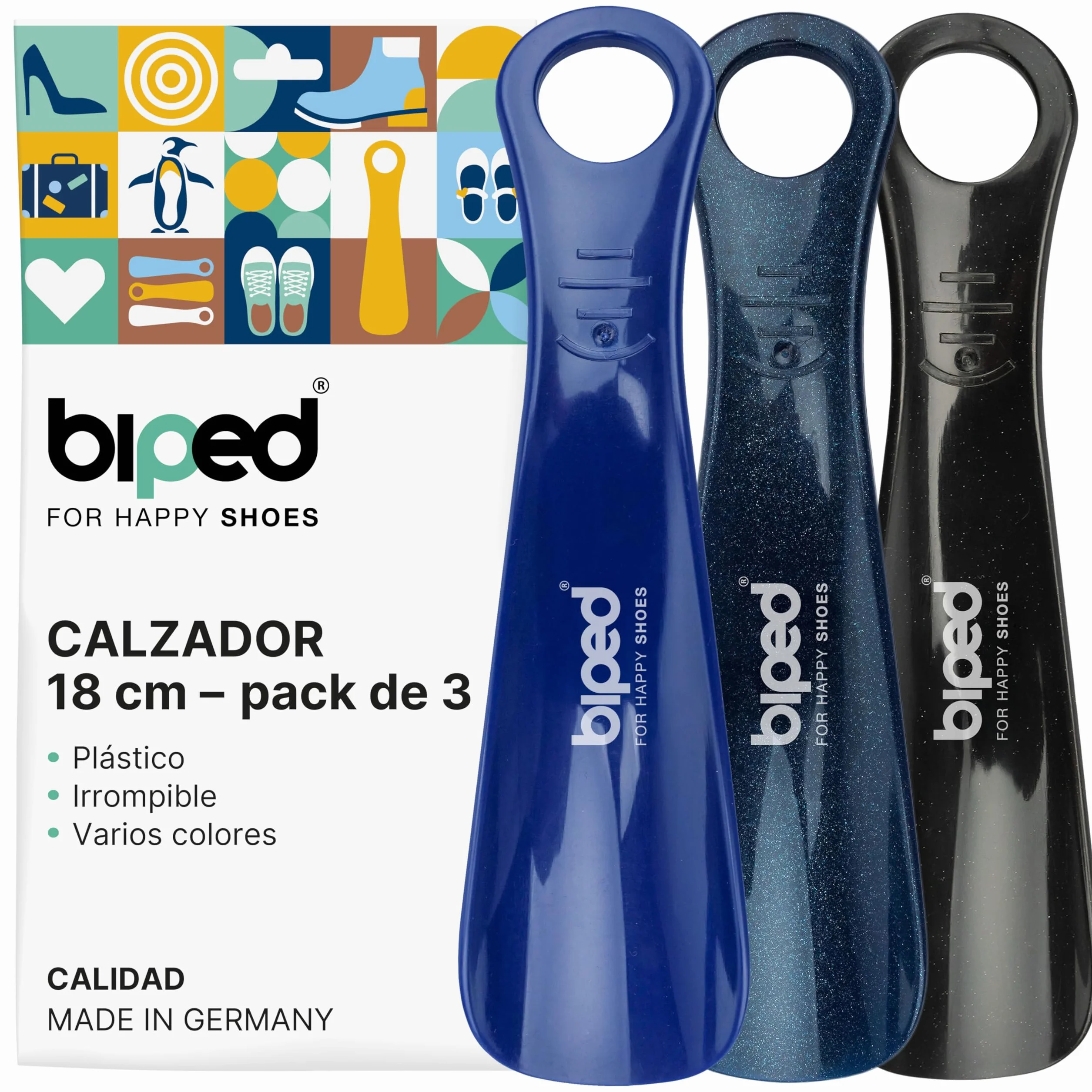 Biped Juego de 3 Calzadores de Plástico 18 cm – Mini Cuernos de Zapato Ergonómicos para Viaje