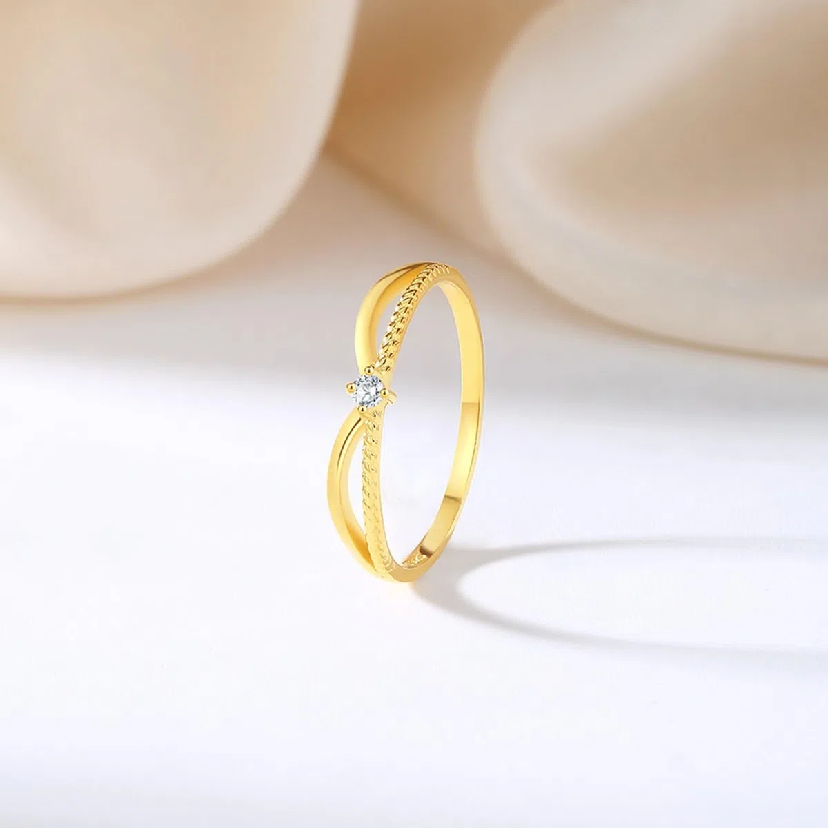 Anillo de compromiso para mujer con diamantes, oro amarillo, delicado anillo de boda de oro auténtico para mujeres