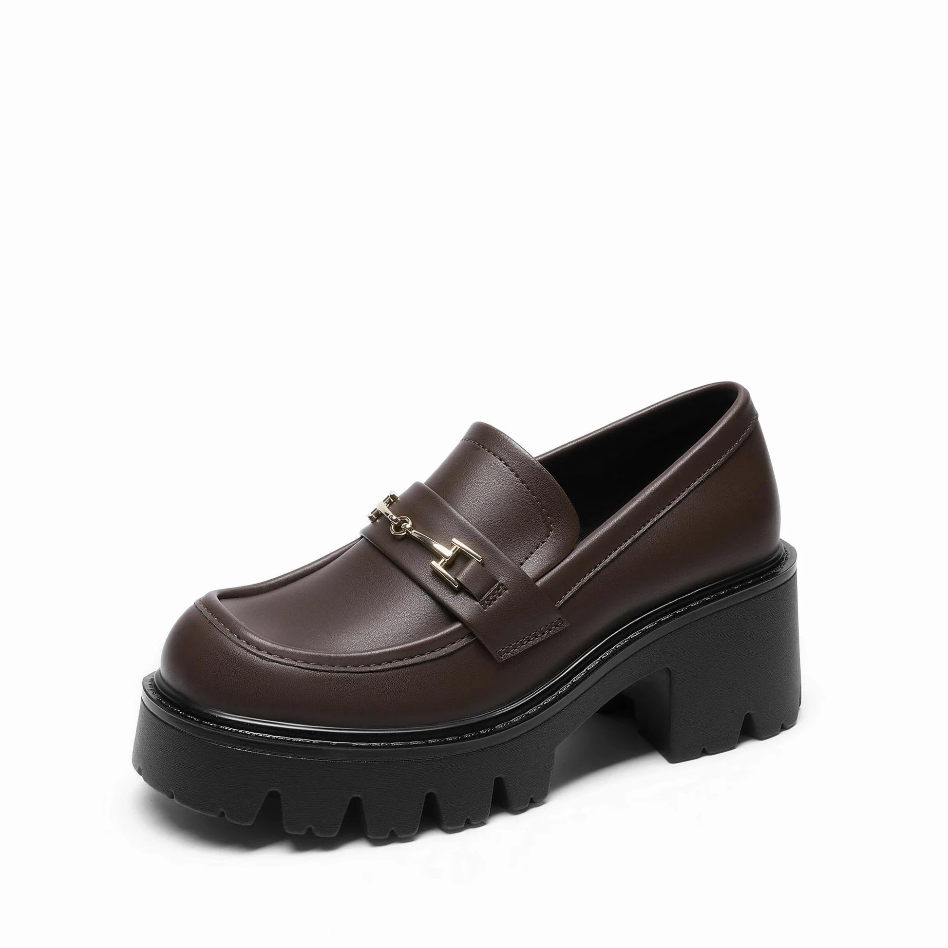 DREAM PAIRS Mocasines Plataforma Mujer | Tacón 6.6cm, plataforma 3cm, espuma viscoelástica, punta redonda, detalle cadena, suela tacos.