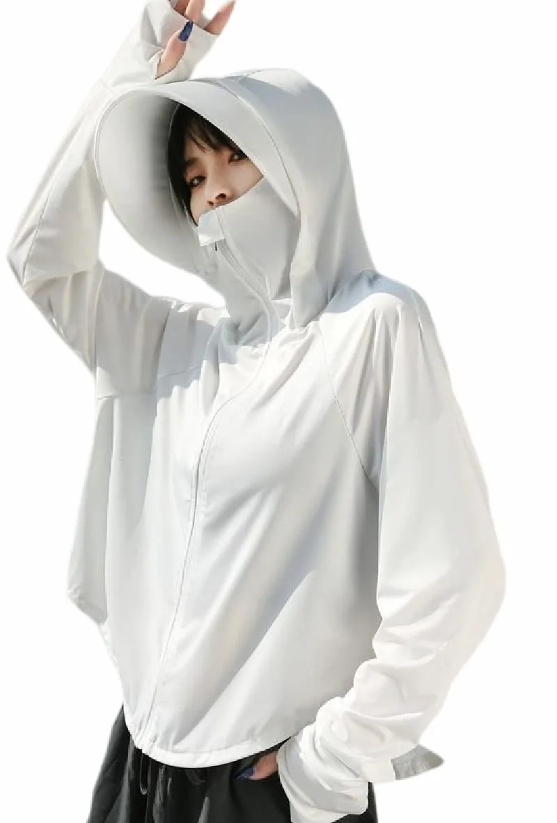 Chaqueta de protección solar para mujer, con cremallera completa, UPF 50+, protección solar UV, ligera, manga larga, sudadera con capucha