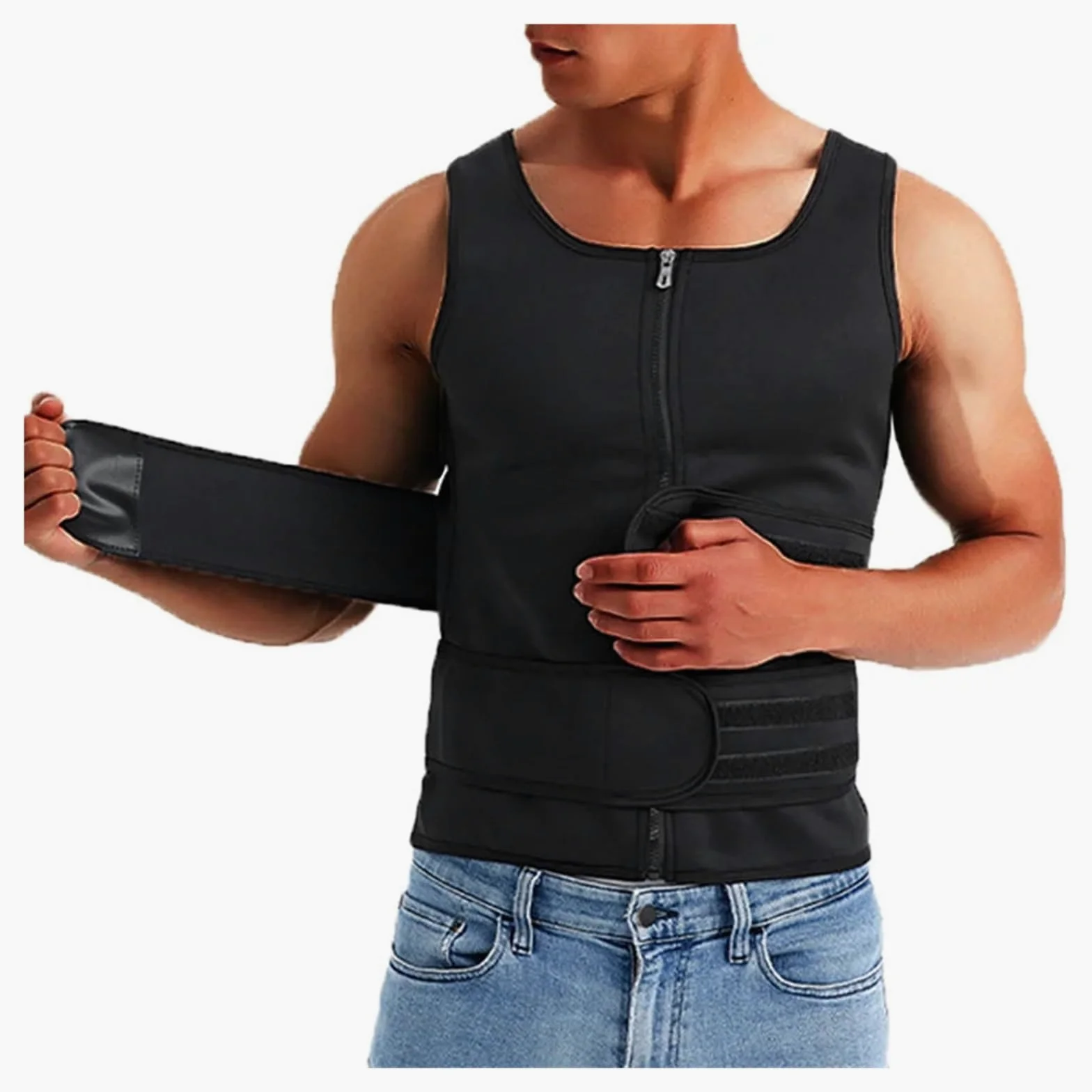 Camiseta Reductora Hombre Hombres Body Shaper Cintura Entrenador Chaleco Doble Cinturón Sudor Camisa Corsé Top Abdomen Adelgazar Shapewear Fitness Trajes(Gray,XXL)
