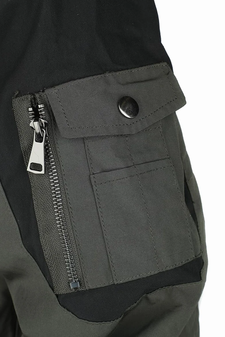EMP Hombre Chaqueta de invierno verde oliva cuello piel sintética