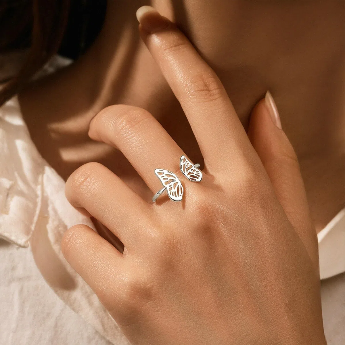Anillos de compromiso para ella, anillos de oro blanco de 9 K y 14 quilates, diseño de mariposa, anillos de boda