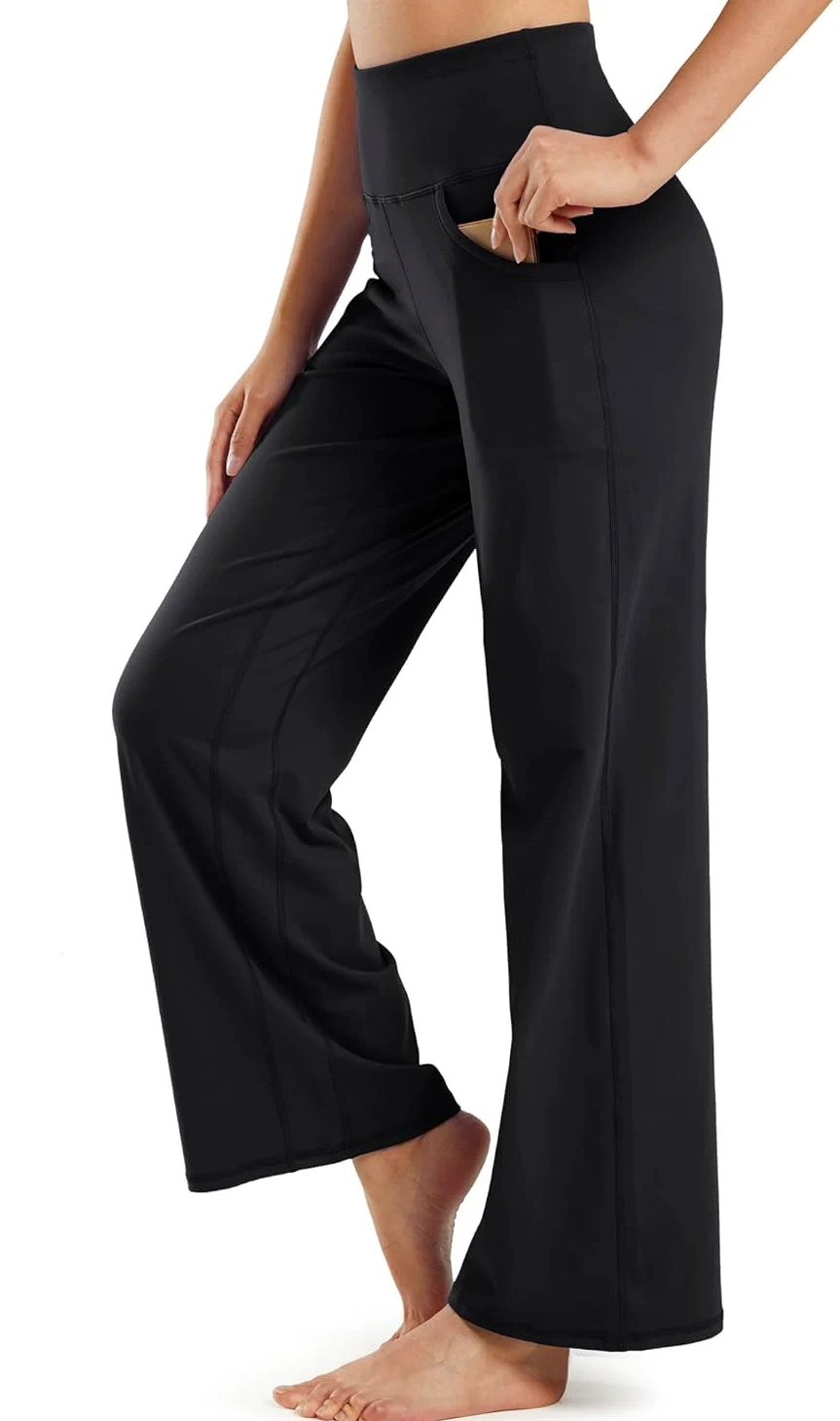 Promover Pantalones de Yoga de Pierna Ancha para Mujer Pantalones de Chándal Acampanados Holgados y cómodos con Bolsillos Pantalones Elásticos de Cintura Alta Pequeño/Regular/Alto
