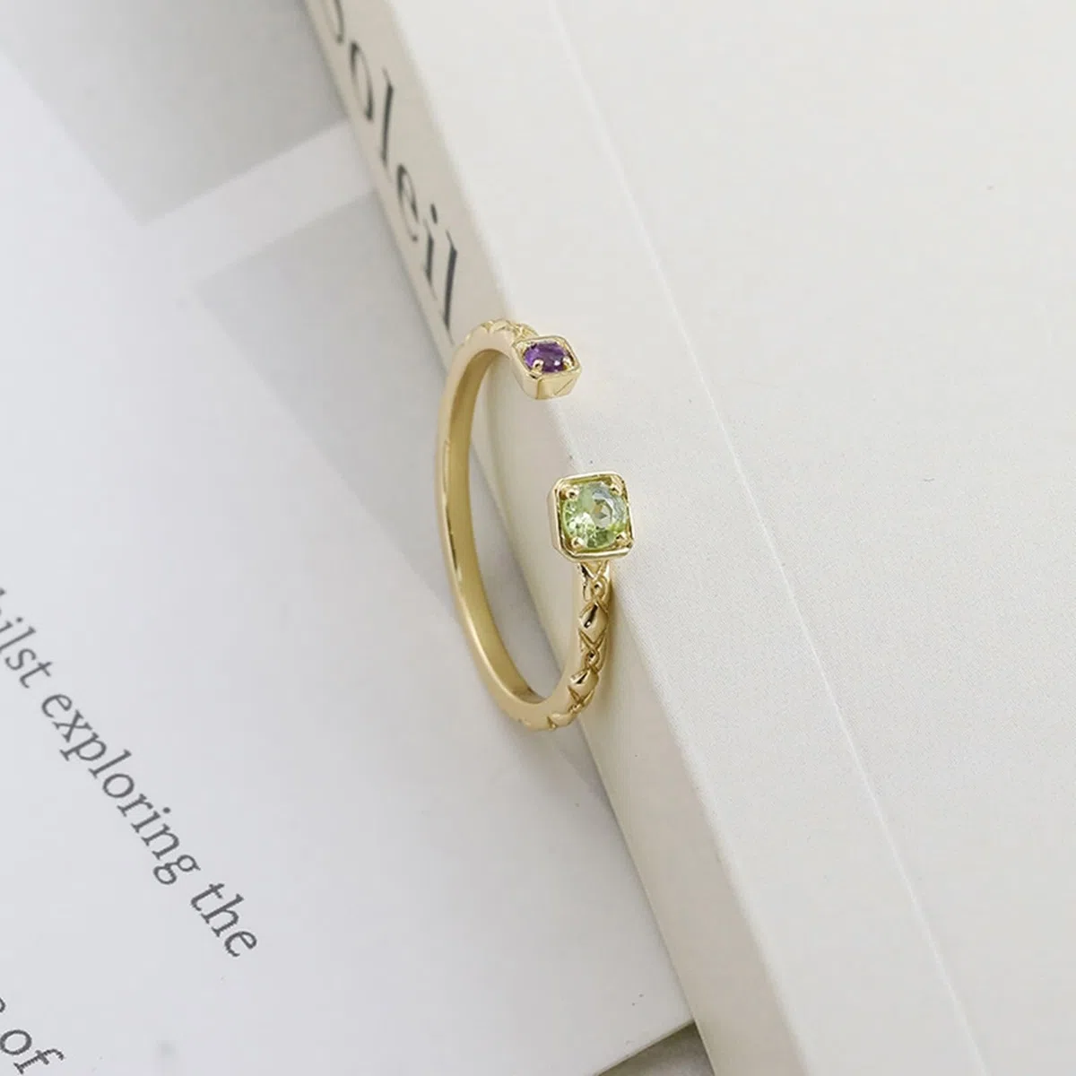 Gold Au 375/585/750 - Anillos de amistad con peridoto, forma de anillo abierto