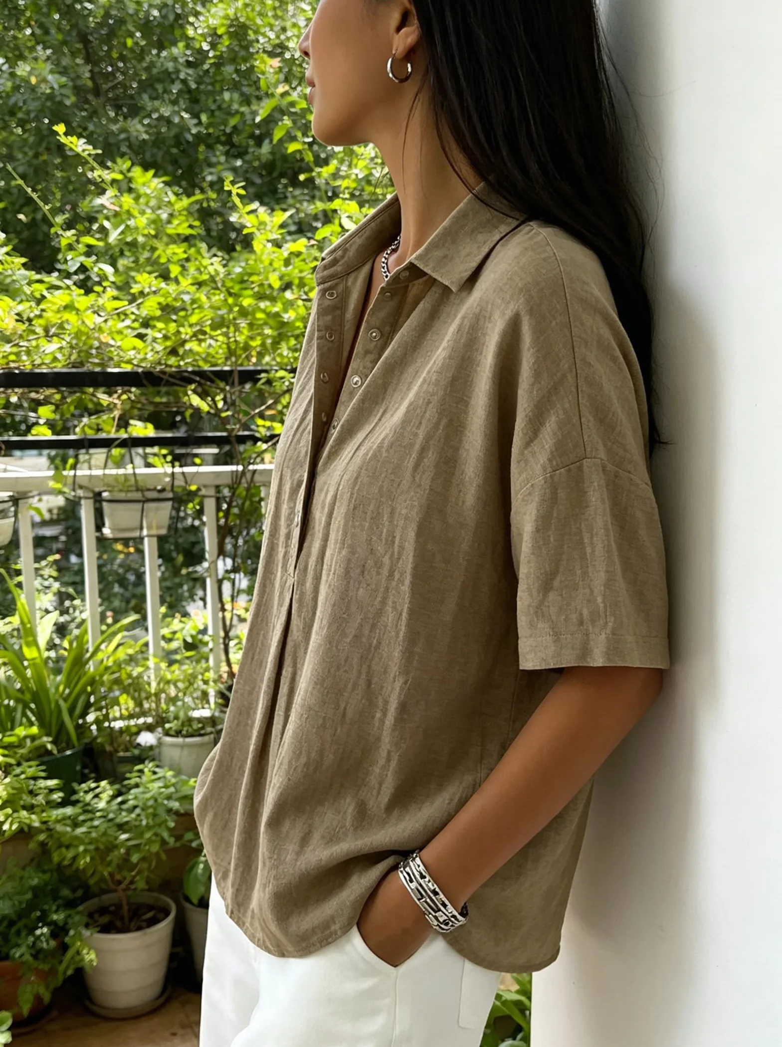 Polos de Lino para Mujer, Blusas de Manga Corta con Botones, Moda Verano 2026