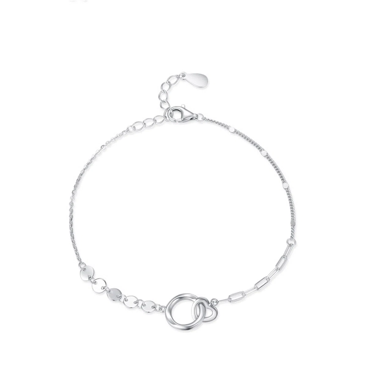KnSam Pulsera de oro amarillo 750 de 18 quilates para mujer, diseño de corazón con círculos y diamantes, brazalete de platino