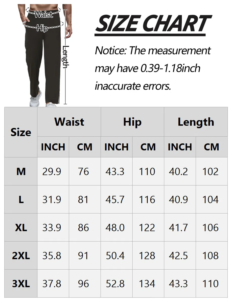 FEOYA Pantalones de chándal para hombre, con cremallera lateral, apertura completa, para gimnasio, deportes, postoperatoria, pantalones de descanso con bolsillos, Negro, 34-37