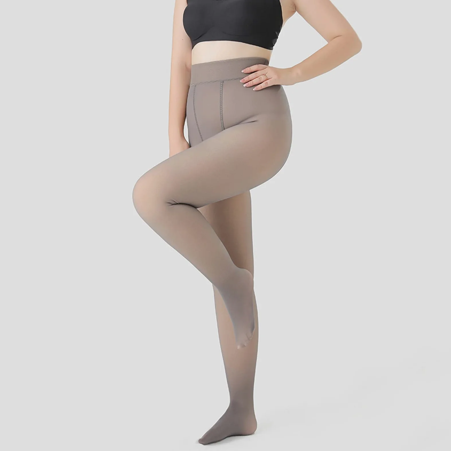MJGkhiy Medias de forro polar para mujer, medias efecto velado, medias de talla grande, curvadas, medias térmicas sin costuras elegantes, cálidas, acolchadas, medias elásticas de forro polar con forro