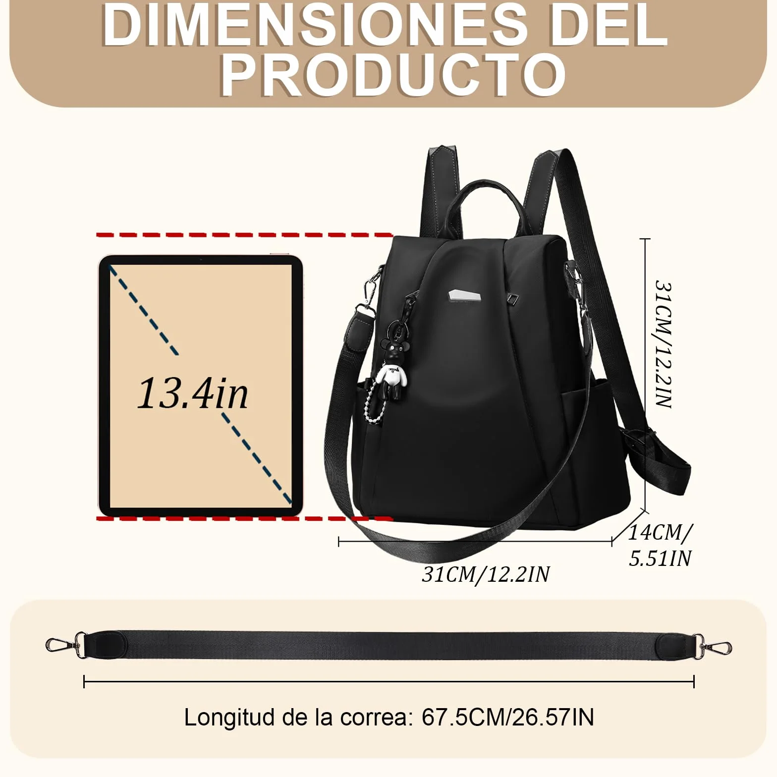 Eshow Mochila Antirrobo para Mujeres y Chicas, se Puede como Bolso de Hombro o Bolsa Bandolera, Adecuado para Viaje Escuela Compras y Trabajo Negro