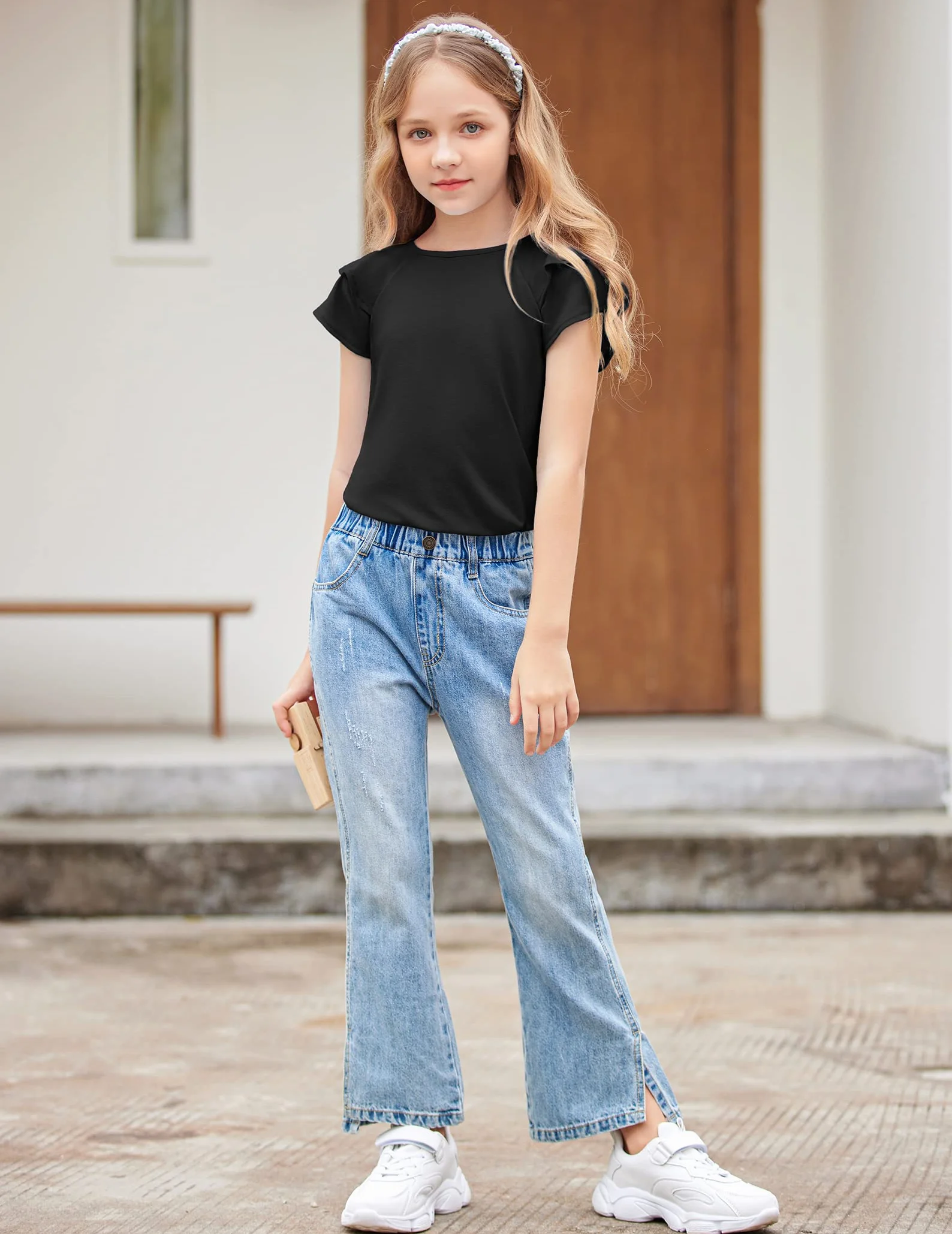 Arshiner Niña Camiseta Manga Ondulada Verano Manga Corta Tops Moda Casual Tshirts para Niñas 3-13 años
