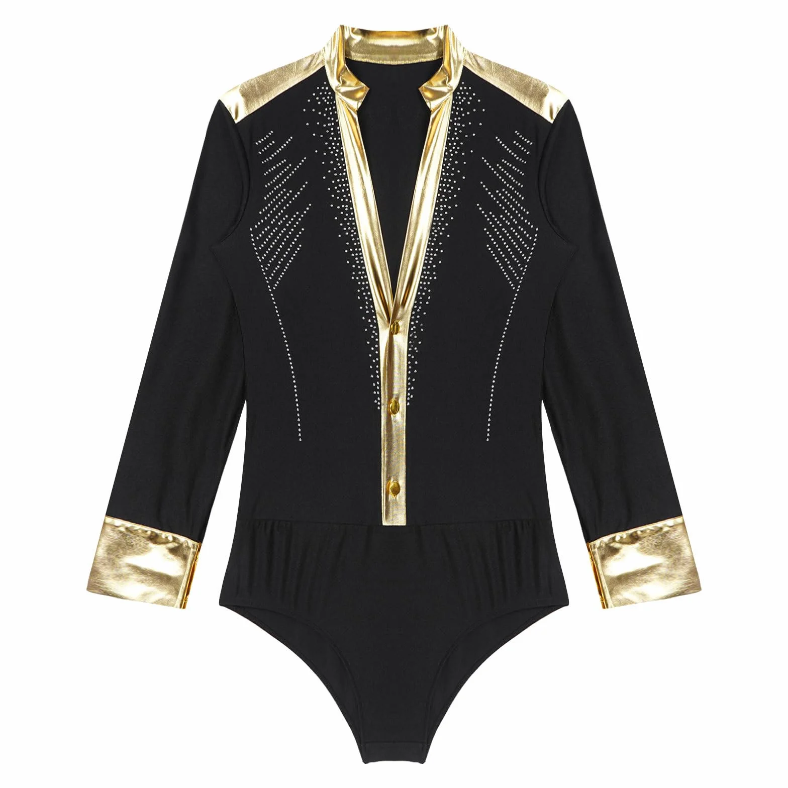 Sywiyi Camisa de baile estándar de manga larga para hombre, cuello en V, disfraz salsa cha
