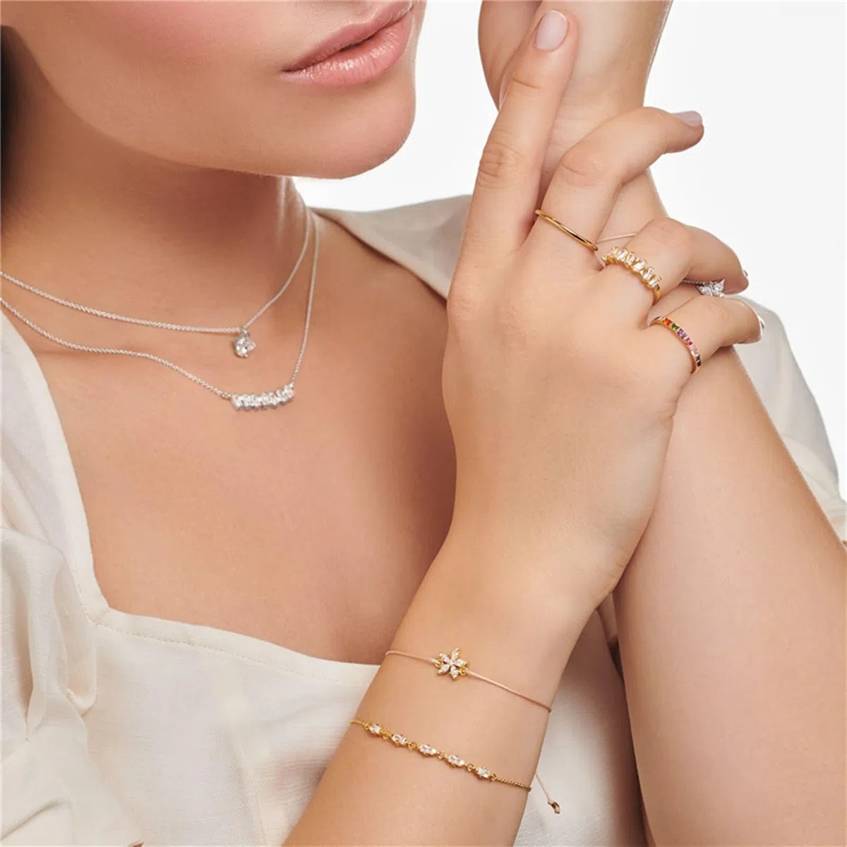 Anillos Mujeres Delicado, Anillos de Amistad Amistad Geometría Piedras con incrustaciones de Moissanite Oro Amarillo