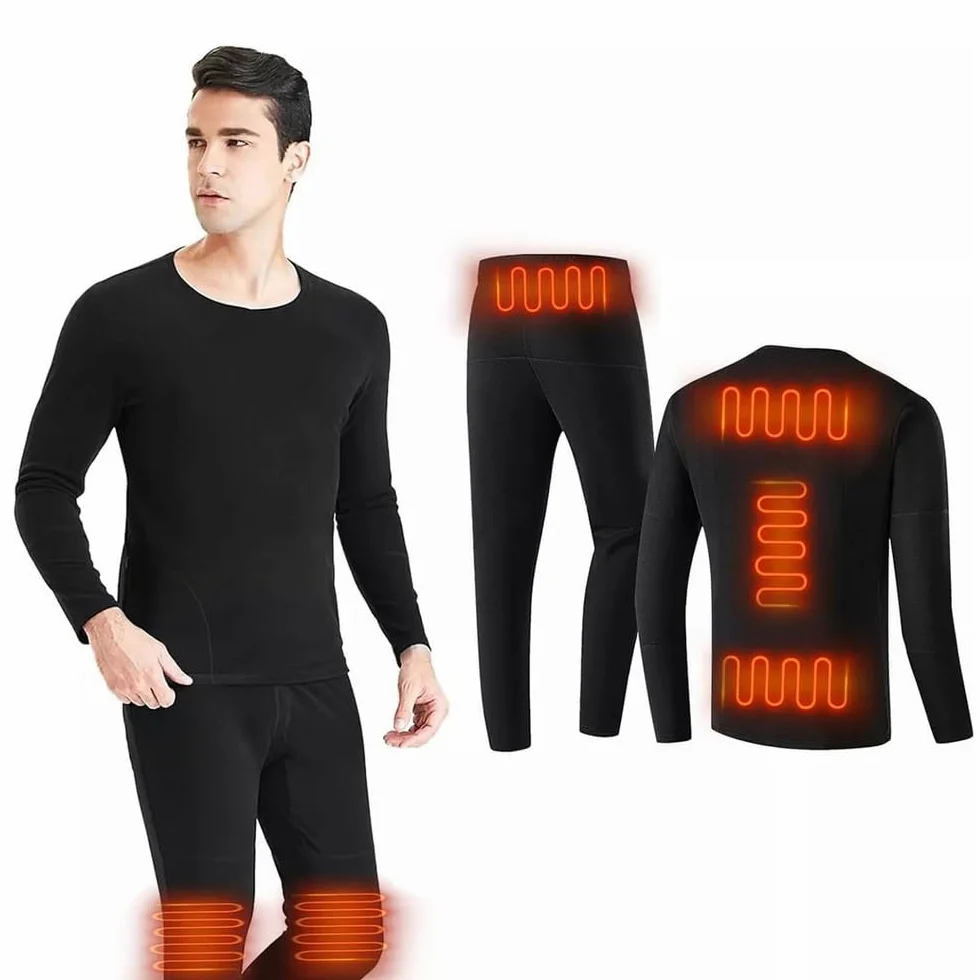 Ropa Interior Térmica para Hombre con 6 Zonas de Calefacción, Conjunto de Pantalón y Camiseta Térmica Eléctrica con Calefacción Inteligente USB,L