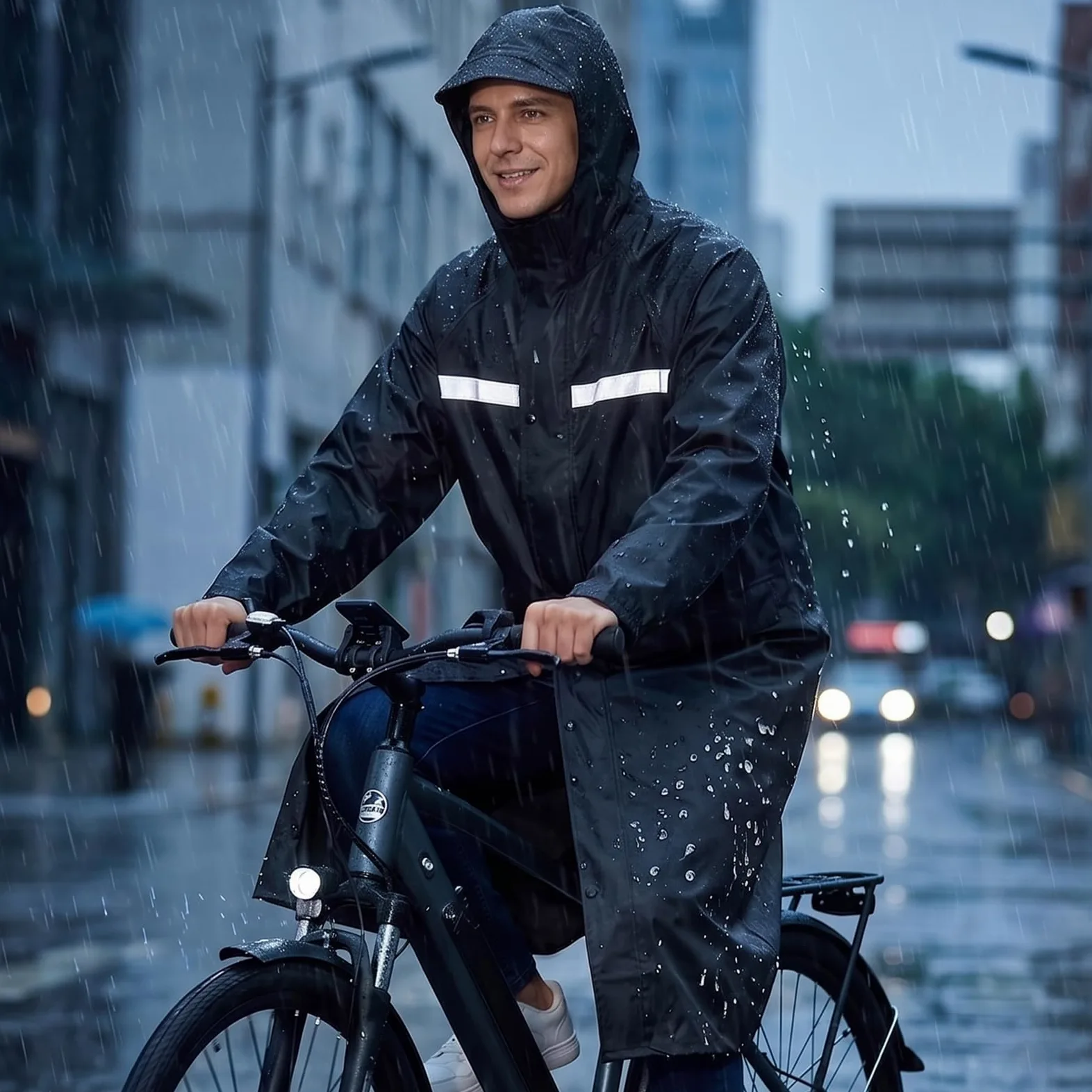 Chubasquero, Poncho Impermeable, Cortavientos Hombre Mujer, Traje Agua Bicicleta con Banda Reflectante, Solapa de Cremallera con Excelente Sellado, Ideal para Camping, Senderismo, Viajes