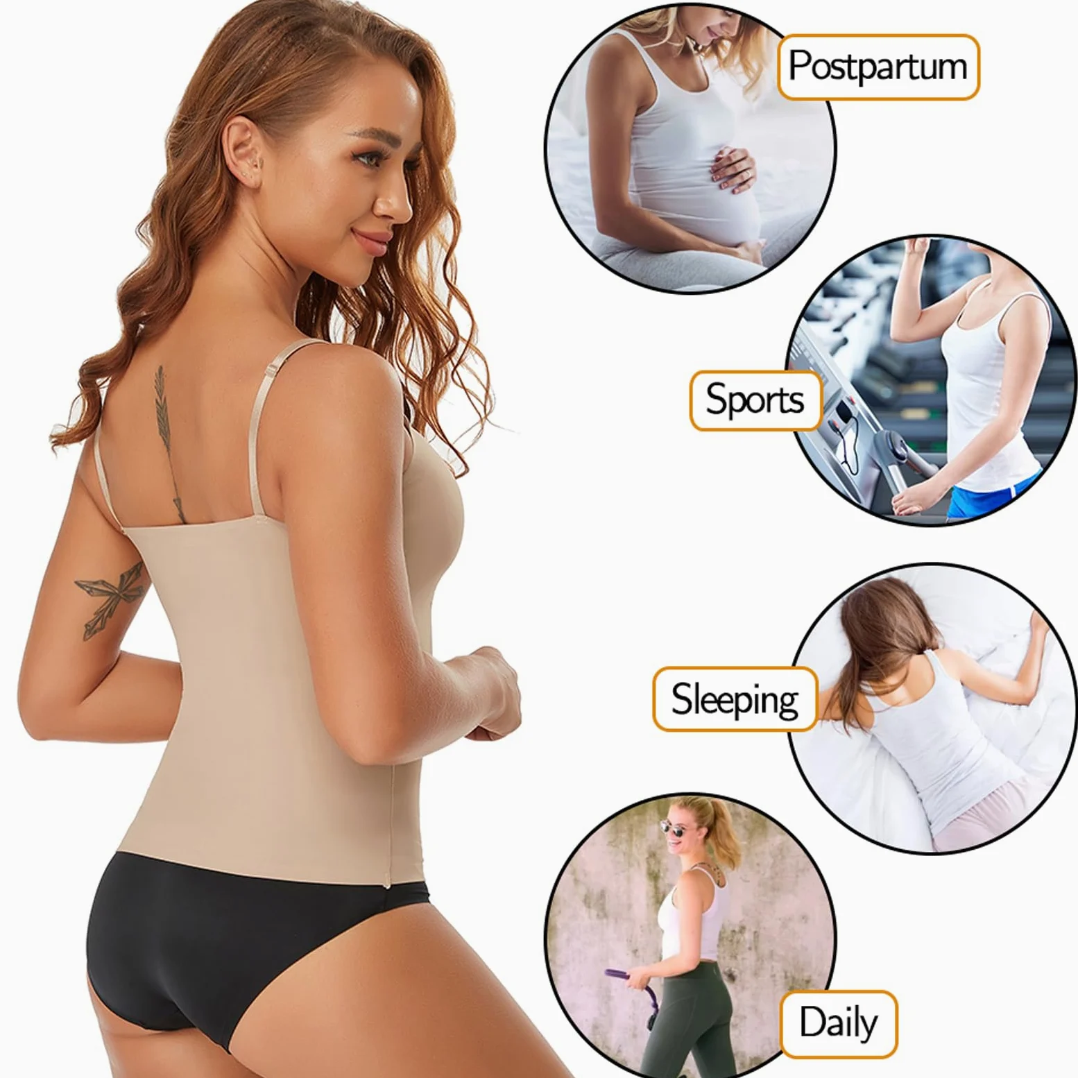 Mujeres Control de Barriga Shapewear Suave Cuerpo Shaping Camisola Camisetas sin Mangas Talla Grande Ropa Interior Adelgazante Moldeador sin Costuras