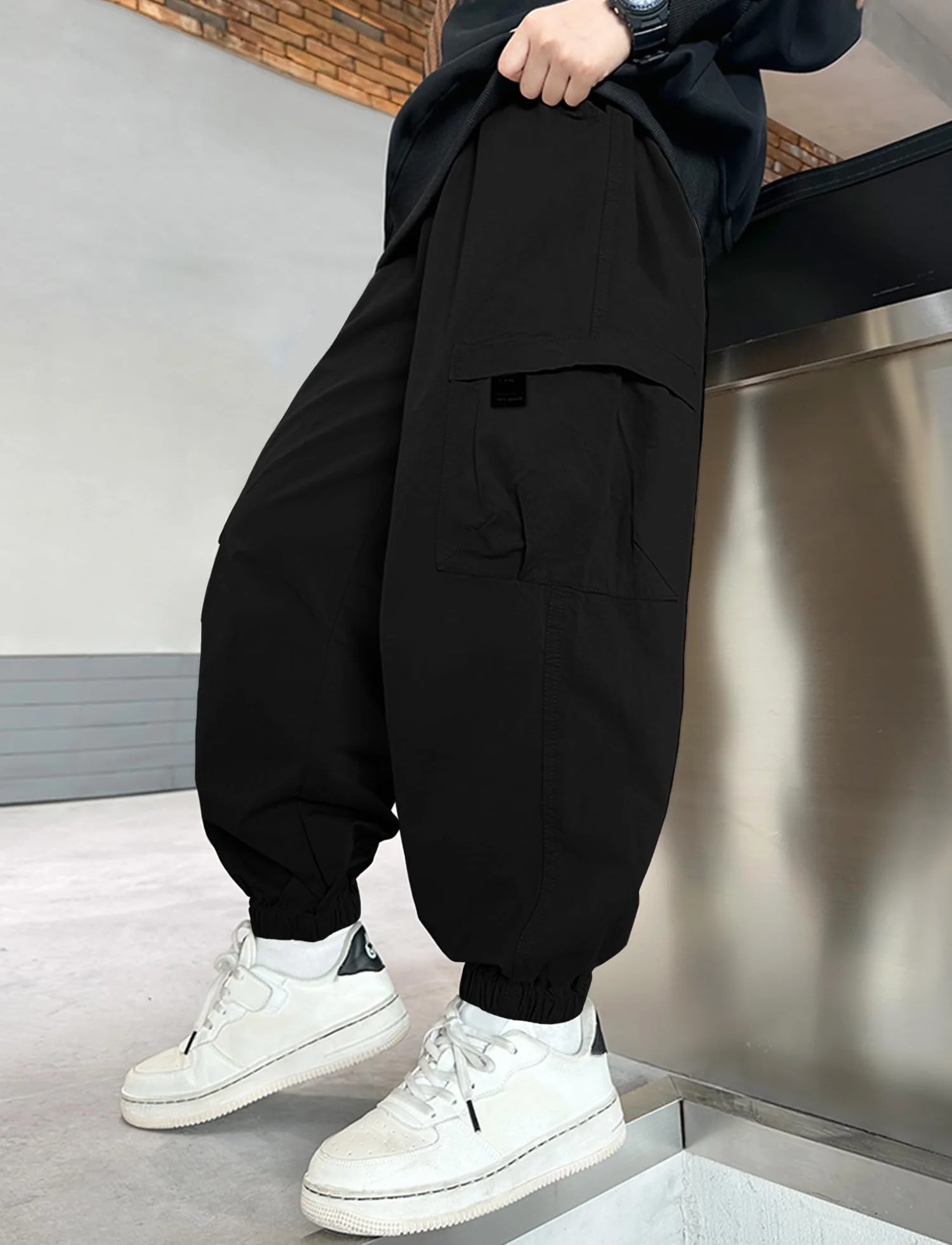 Pantalones Cargo Niño Jogger Algodón Cintura Elástica Bolsillos Infantil 110-164