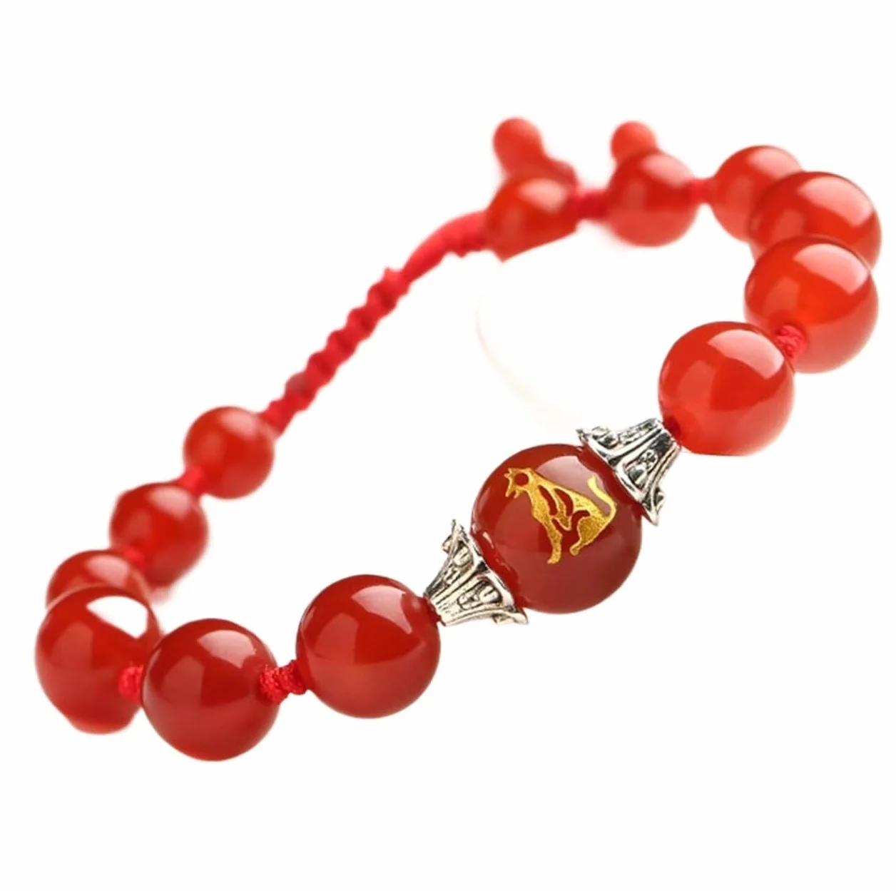 Feng Shui， Piedra Preciosa Natural, Hilo Rojo Riqueza 12 Amuleto Animal Suerte Ajustable Proteger de los Malos espíritus Mujeres, Perro