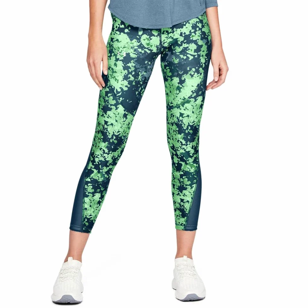 Under Armour HG Ankle Crop Double Nov Pant Pantalones Pirata, Mujer, Techno Teal/Green Typhoon/Metallic Silver, M