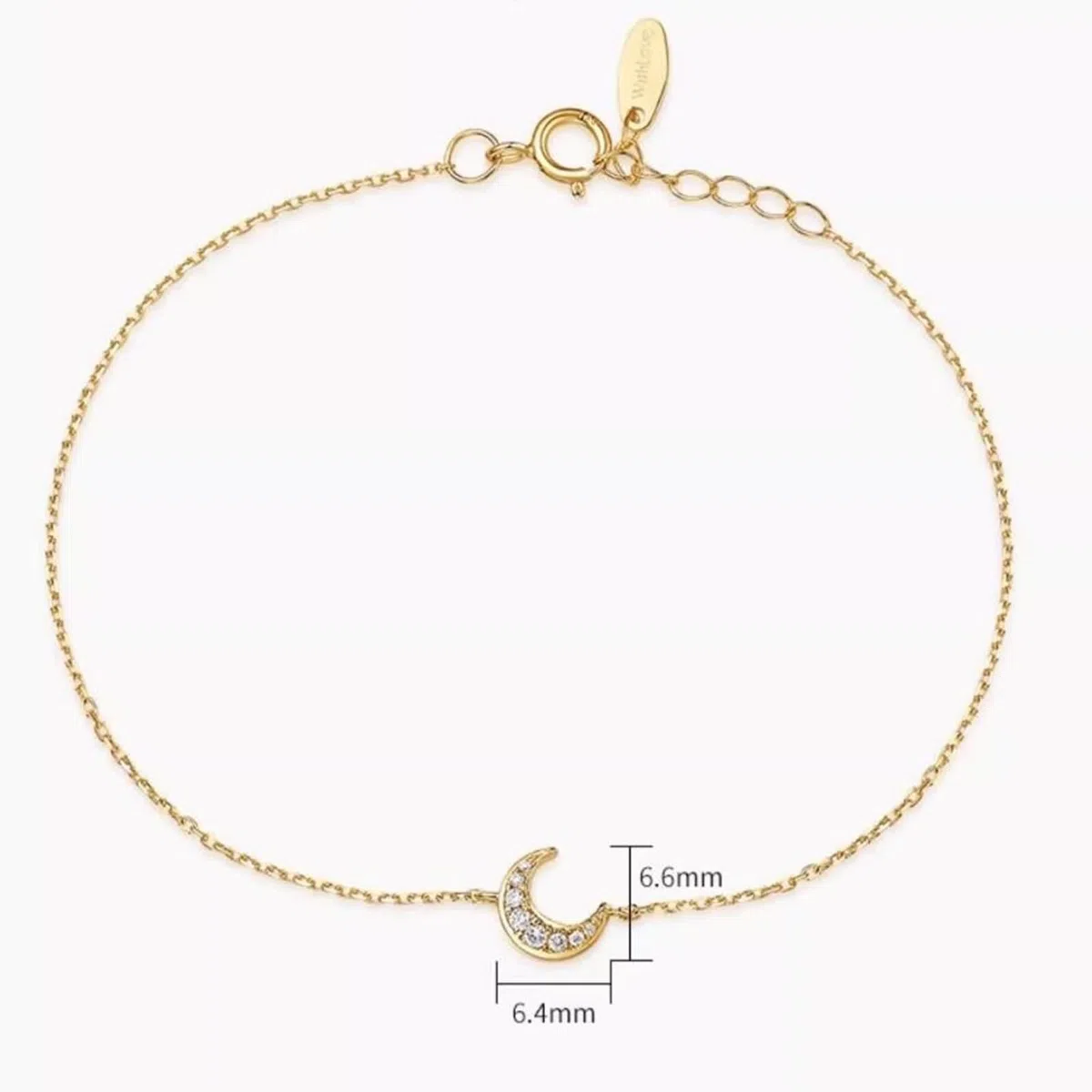 Pulsera de moda para mujer, pulseras de cadena de diamantes blancos de 0,04 quilates, joyería de cadena de luna de oro amarillo