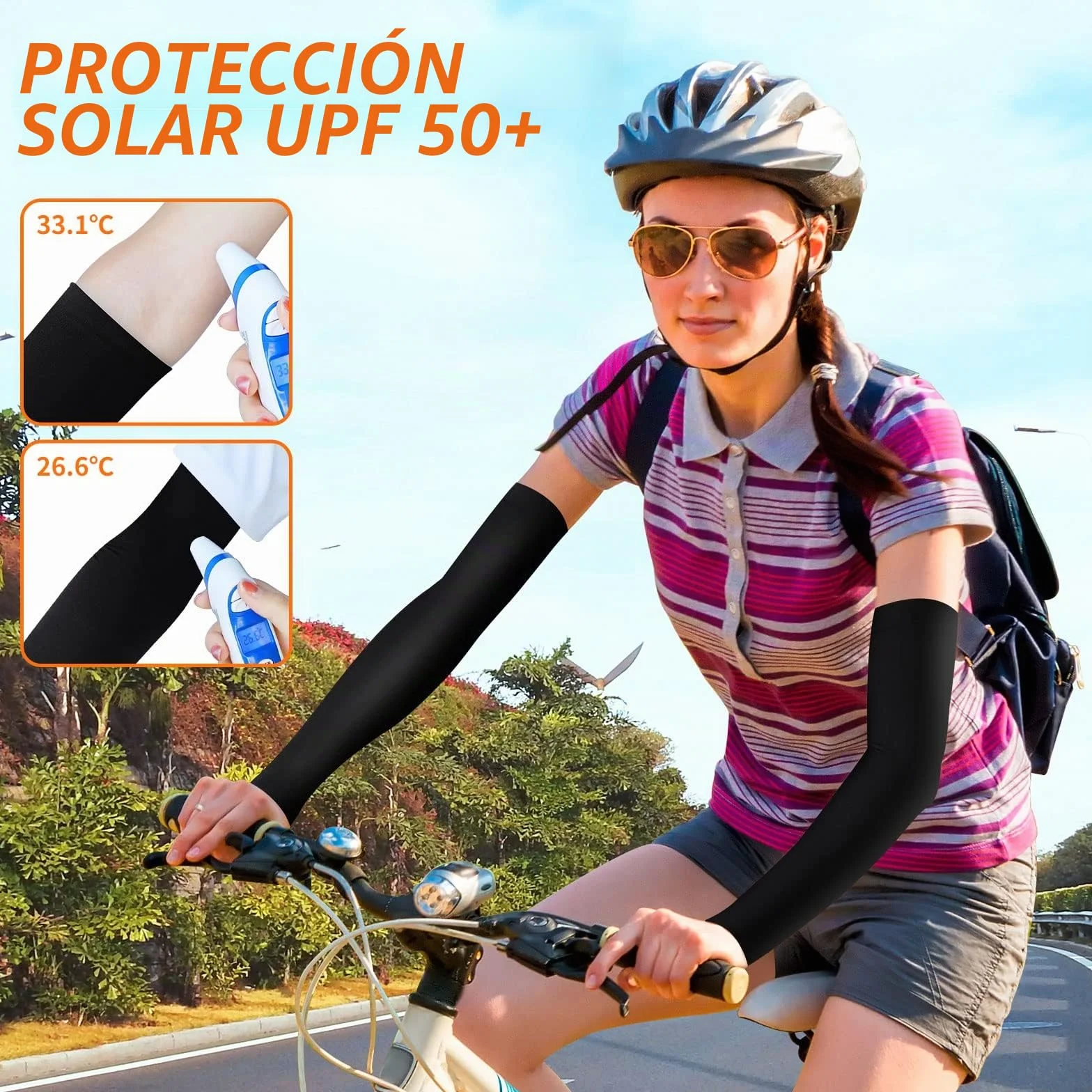 Manguitos UPF 50+ Refrescantes Anti UV Compresión Protección Solar Antideslizantes para Correr Ciclismo 2 Pares