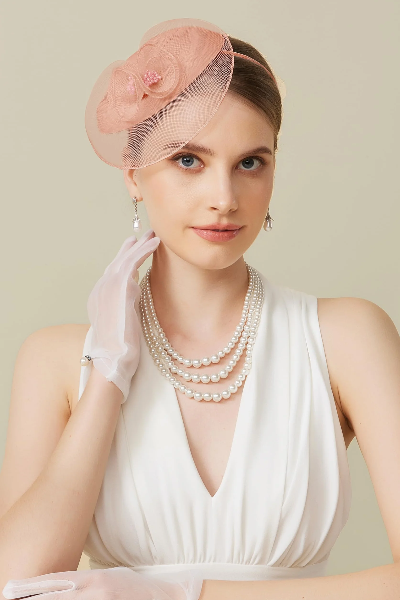 BABEYOND Tocado para mujer, elegante gorro con diadema de flores de malla y clip para el pelo para bodas, día de carrera de damas, fiesta de cóctel