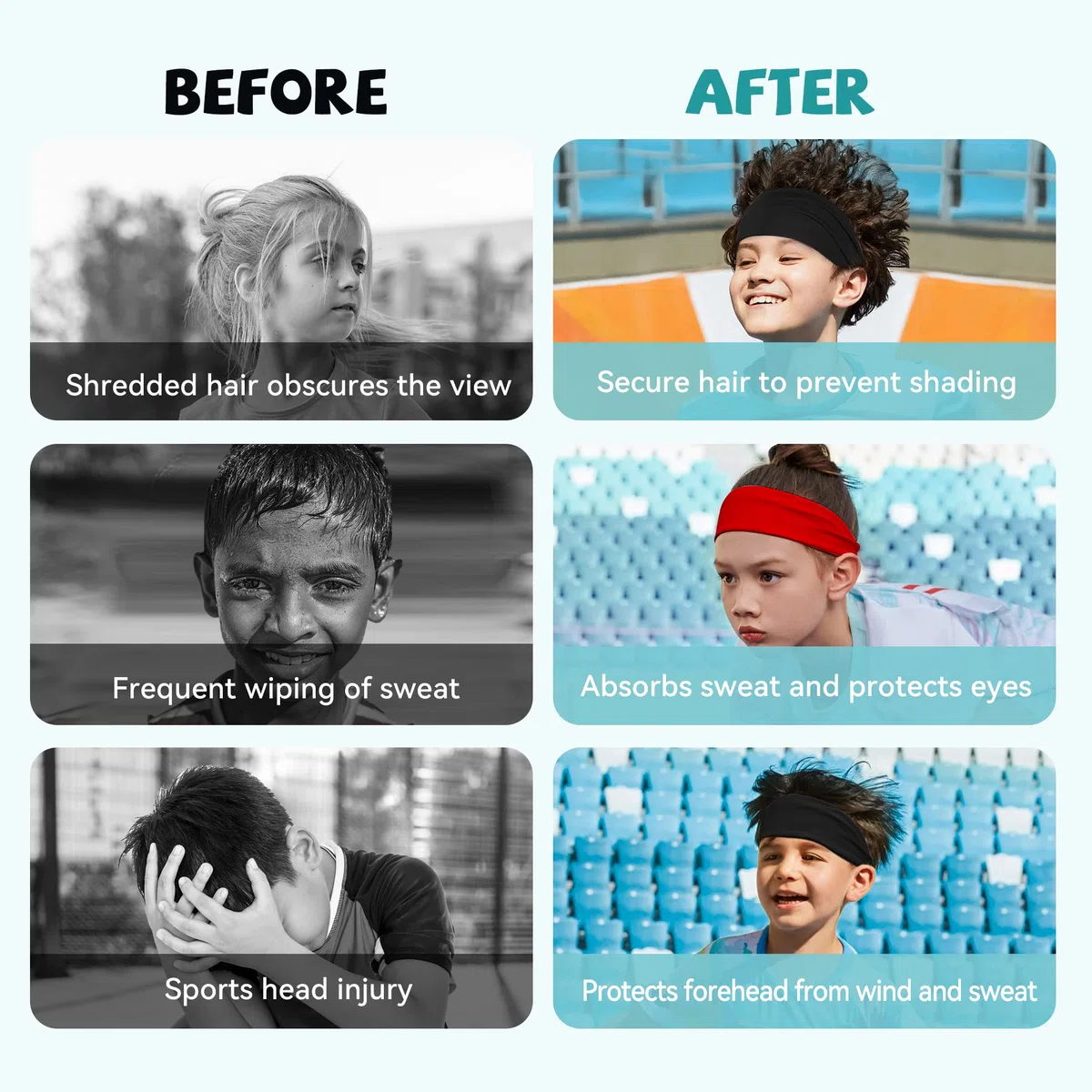 6 diademas deportivas para niños, diademas de fútbol para niños, diademas deportivas para niños, transpirables que absorben el sudor, diademas deportivas para niños, diademas para niños, para béisbol