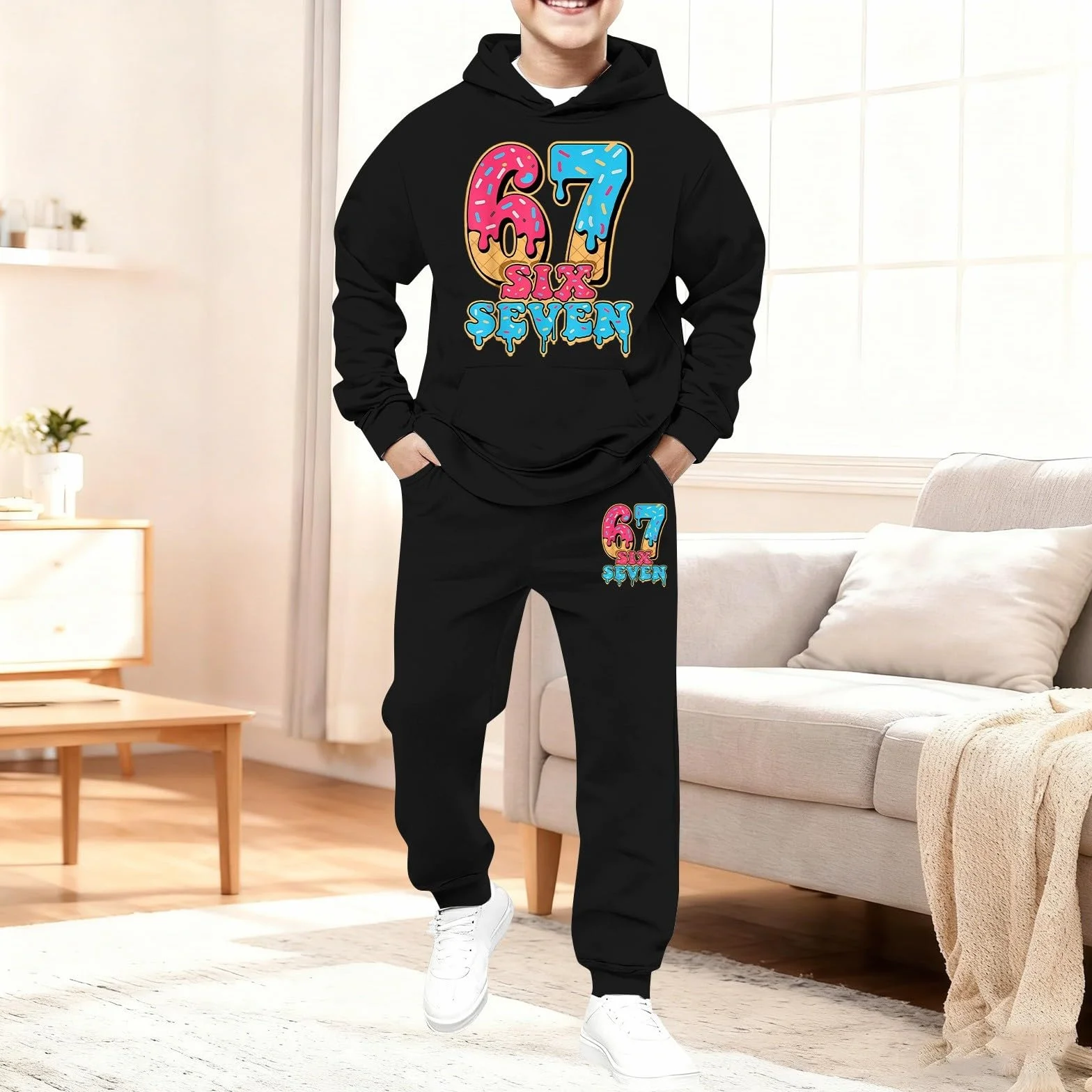 Six Seven - Traje deportivo para niños, unisex, 2 piezas, para el tiempo libre, con capucha y pantalones de chándal