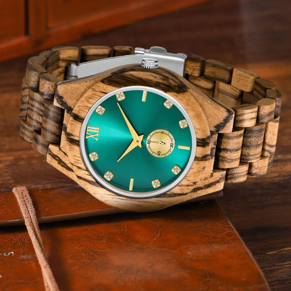 Tiong Reloj de madera para hombre de madera de bambú invertido Geométrico Invertido Reloj de cuarzo analógico para hombres Relojes de madera hechos a mano, Wq1242-marrón, Retro