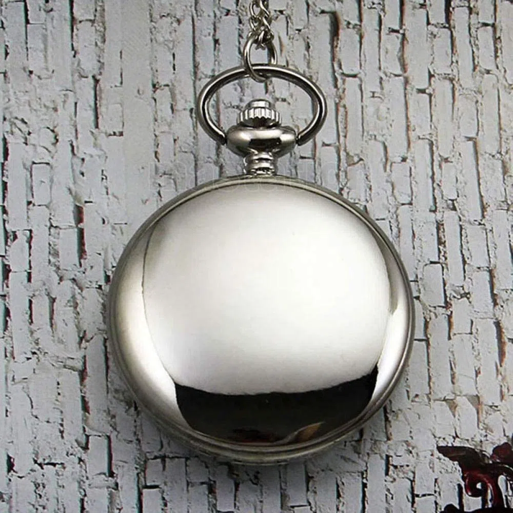 QUNINE Relojes de Bolsillo clásicos con Colgante de Cuarzo Vintage, Reloj de Bolsillo de Plata Pura Steampunk Personalizado, Collar con Cadena, Colgante, Caja de Regalo, Juego de Bolsa, Plata (Plata)