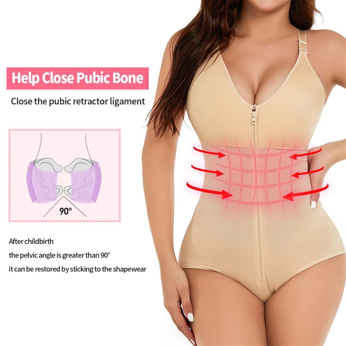 MMRTDJDR Body para Mujer Fajas De Control De Abdomen Faja Postquirúrgica Body Faja Levantador De Glúteos De Talla Grande,Natural-Medium