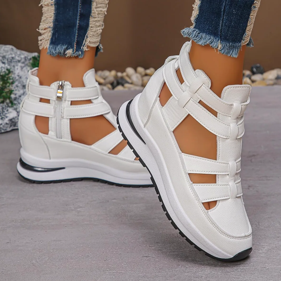 Sandalias para mujer, transpirables, sandalias de tacón para mujer, sandalias de punta cerrada, sandalias romanas de gladiador de verano