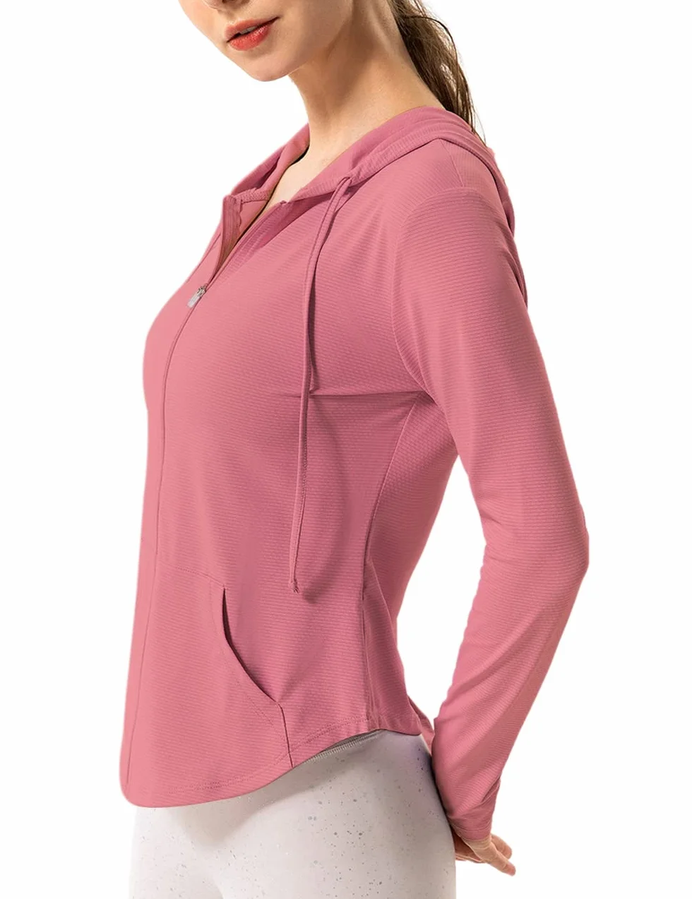 Mujeres Manga larga UPF 50 + protector solar Chaquetas deportivas Capucha Camiseta de fitness Bolsillo Yoga Cremallera completa Jacket