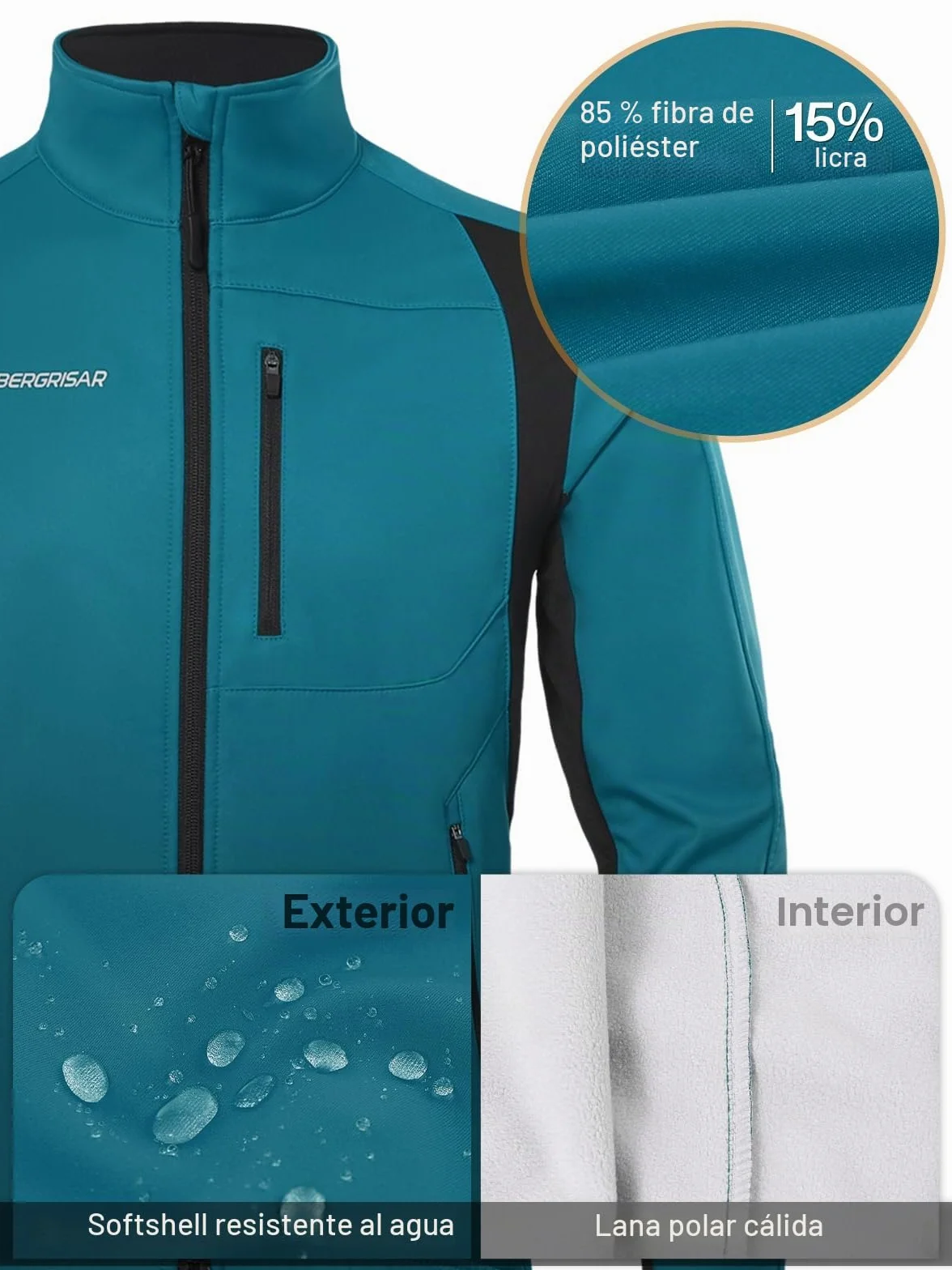 BERGRISAR Chaqueta Ciclismo Hombre Invierno Polar Termica Impermeable Cortavientos MTB Bicicleta