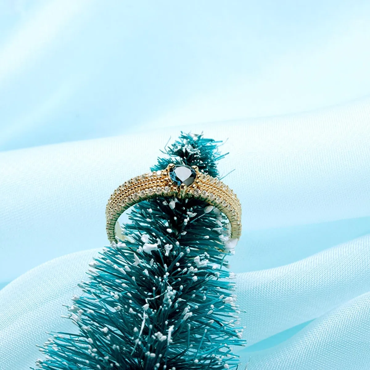 Alianzas Au 375/585/750 Oro con Corazón Azul Topacio Eterno Anillo de Boda
