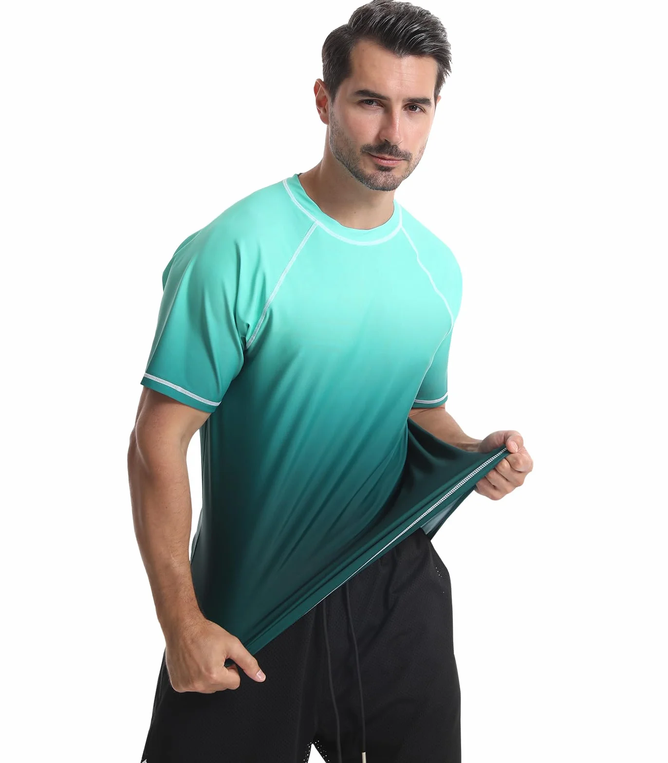 Camiseta de Hombre Camisa de Natación de Manga Corta Protección Solar UPF 50+ Rushguard de Secado Rápido Transpirable Surf Verano