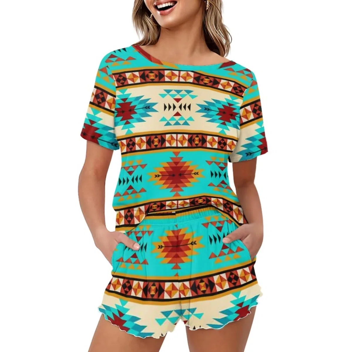 Renewold Conjunto de pijama para mujer, camiseta de manga corta y pantalones cortos, conjunto de ropa de dormir para mujer, traje de noche