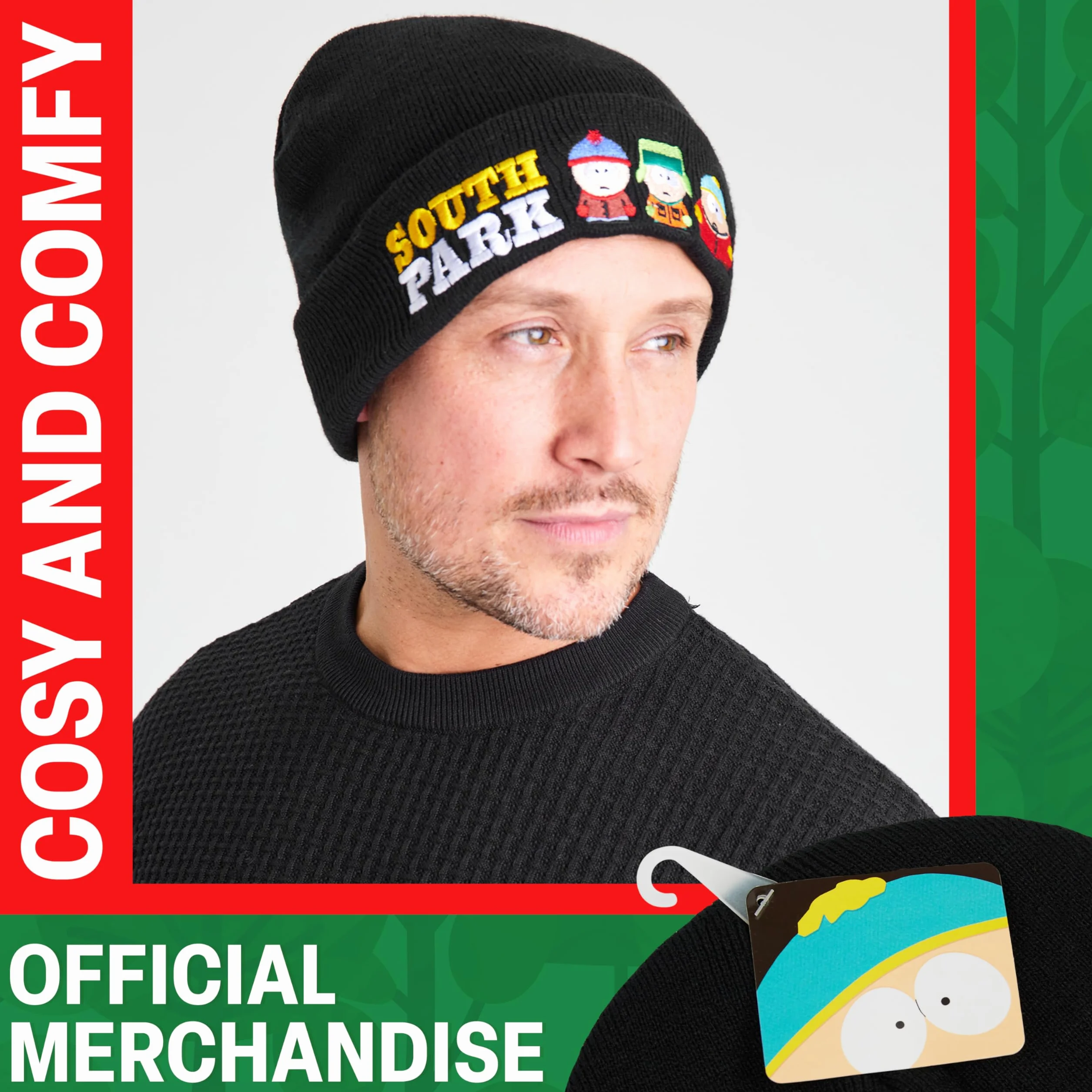 South Park Gorro Negro o Conjunto Bufanda Guantes y Gorro Adolescente, Accesorios de Invierno Cálidos para Días Fríos