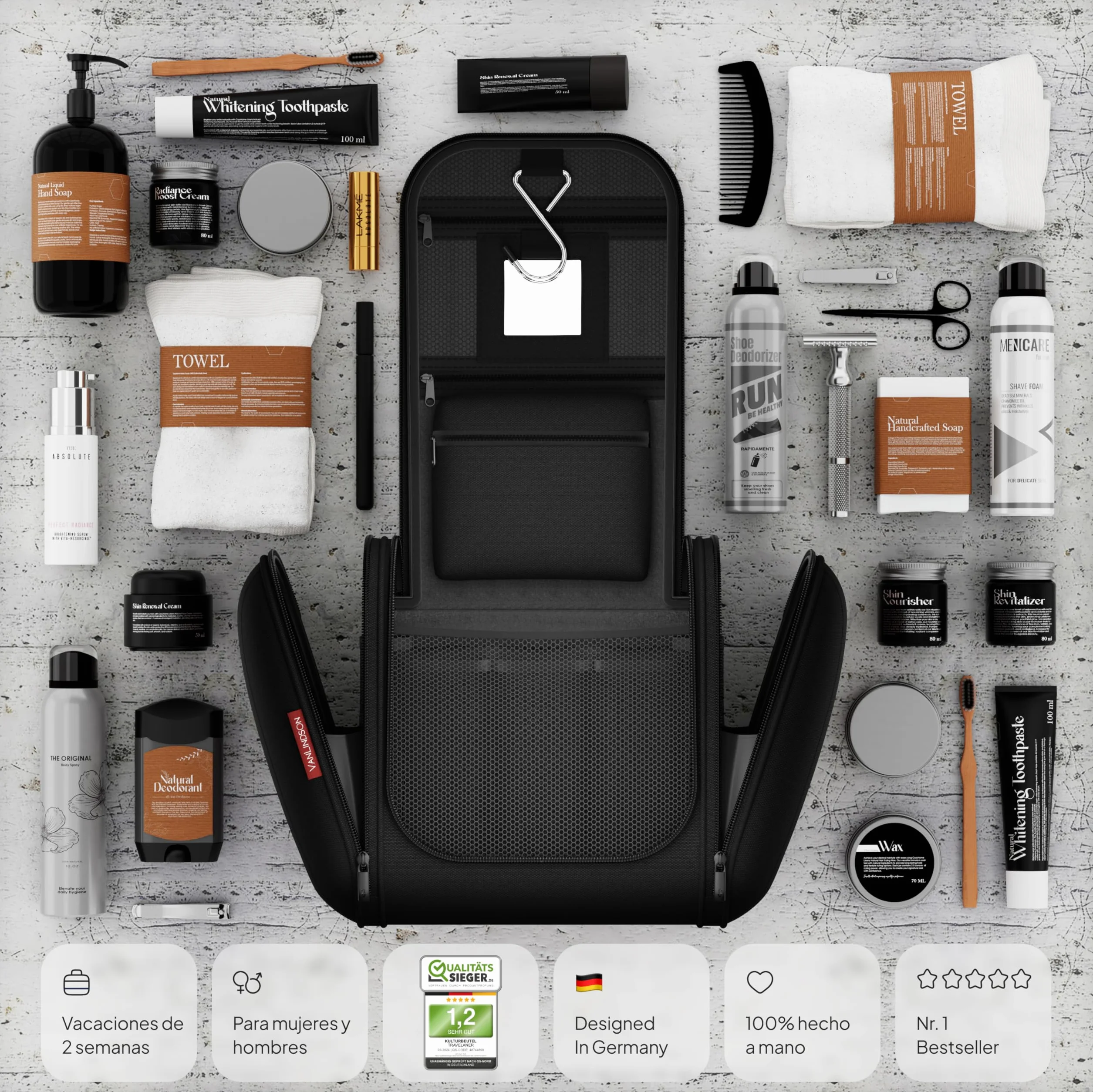 Luxury Neceser de Viaje [Diseño 2025, 8 litros de Espacio] - Neceser Maquillaje Organizador para Hombre y Mujer, Bolsa de Aseo y Viaje Colgante
