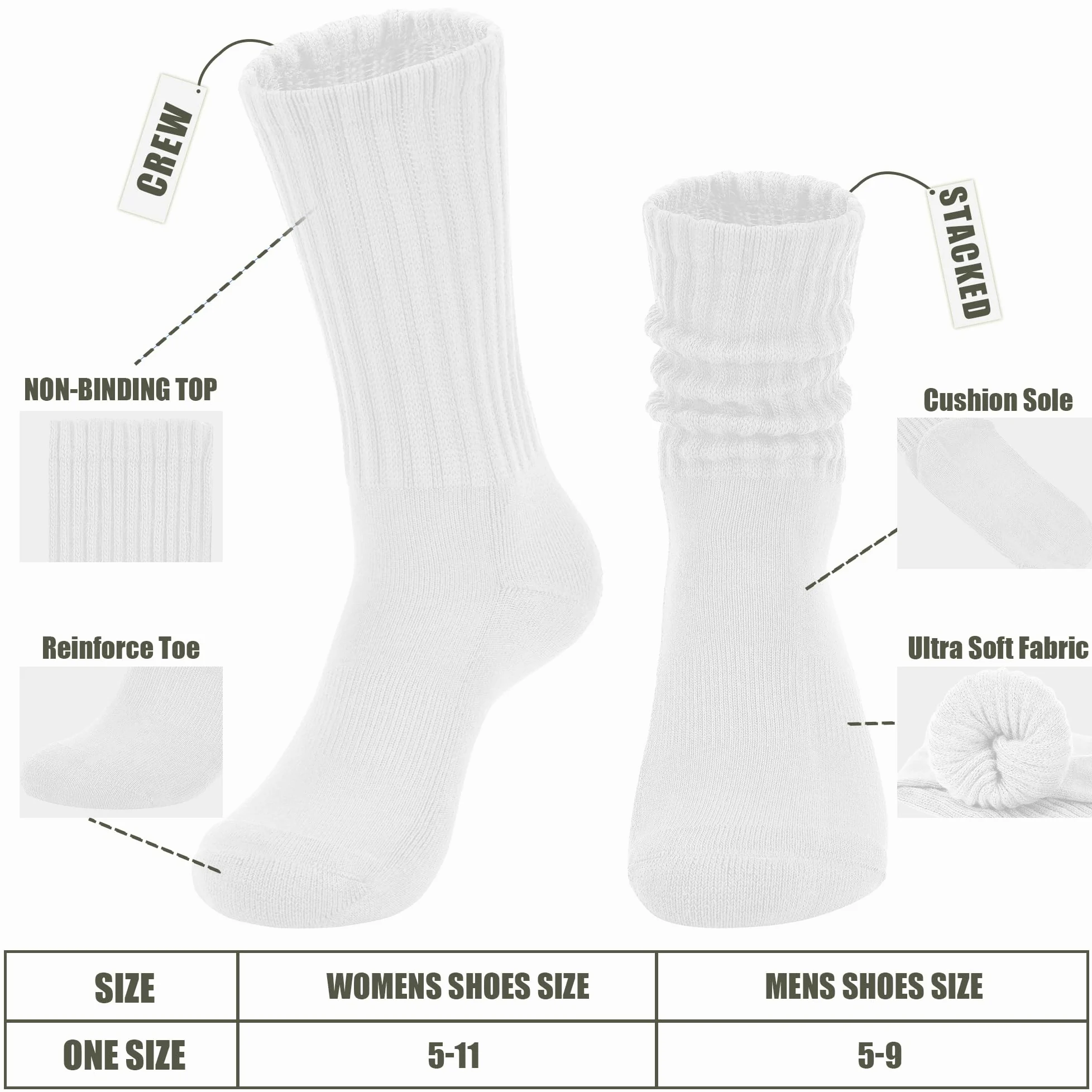 AugRing Calcetines holgados para mujer, estilo retro, lisos, gruesos, acanalados, acogedores, de algodón, para pantorrilla, paquete de 3, talla 5-11