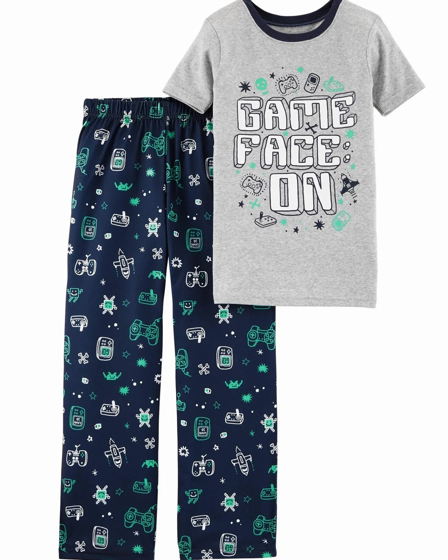 Carter's Little Boys' 2 Piece Gamer Cotton Poly Pajama Set, 4 Kids Gray