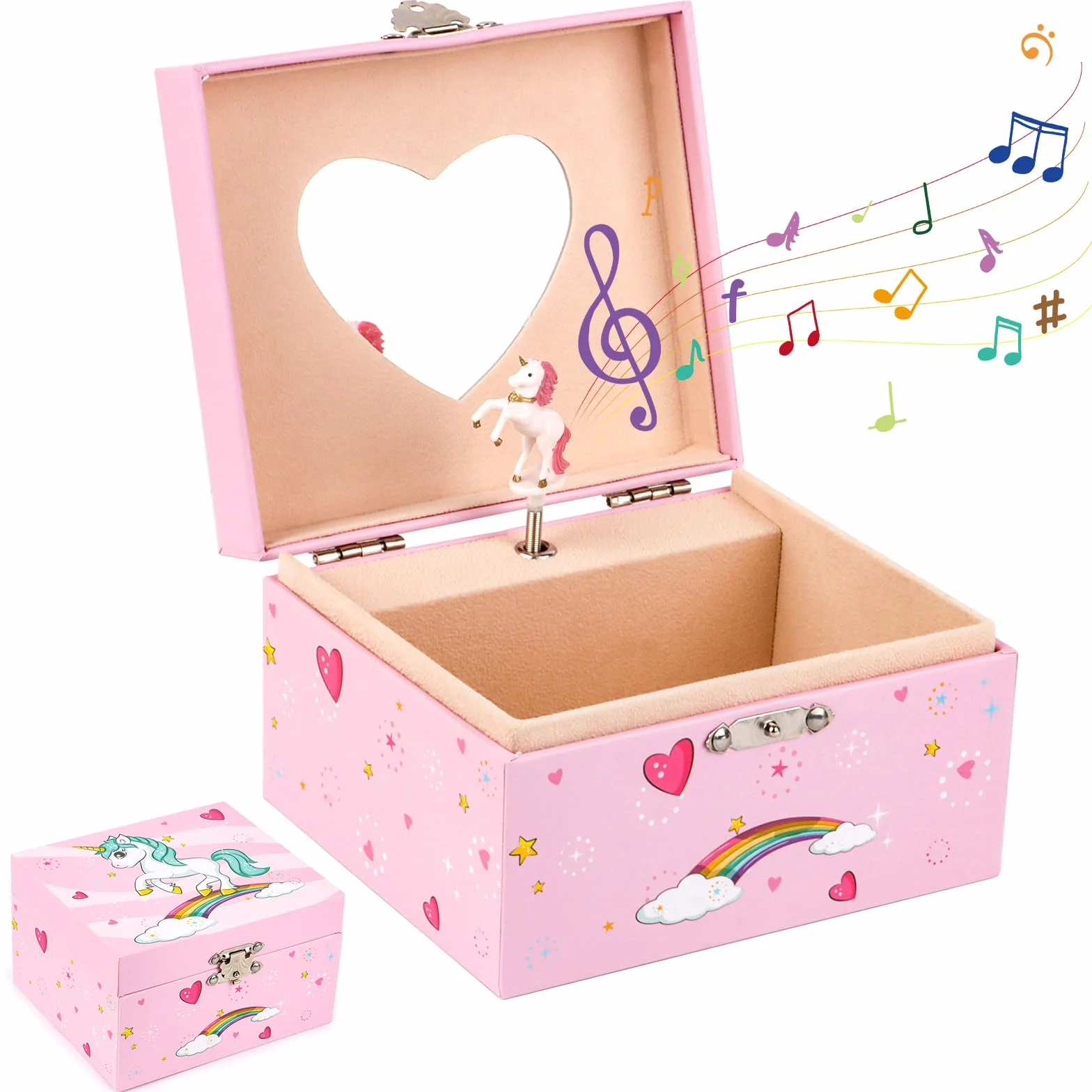 RISVOWO Cajas de Música con Unicornio Giratorio y Espejo, Joyero Musical para Niña, Regalo 2-9 Años