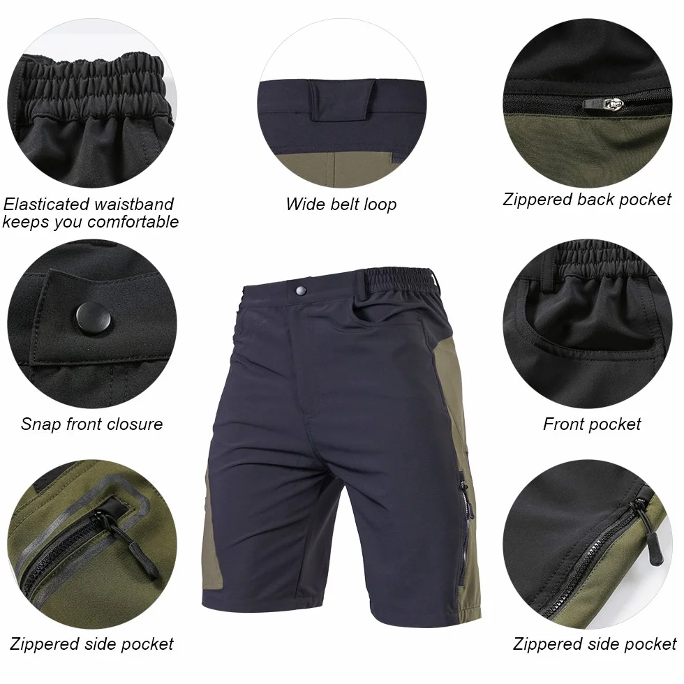 TOMSHOO Pantalones Cortos de MTB, Pantalones Cortos de Ciclismo para Hombre con Acolchados en 3D y 4 Bolsillos para Deporte al Aire Libre y Ciclismo
