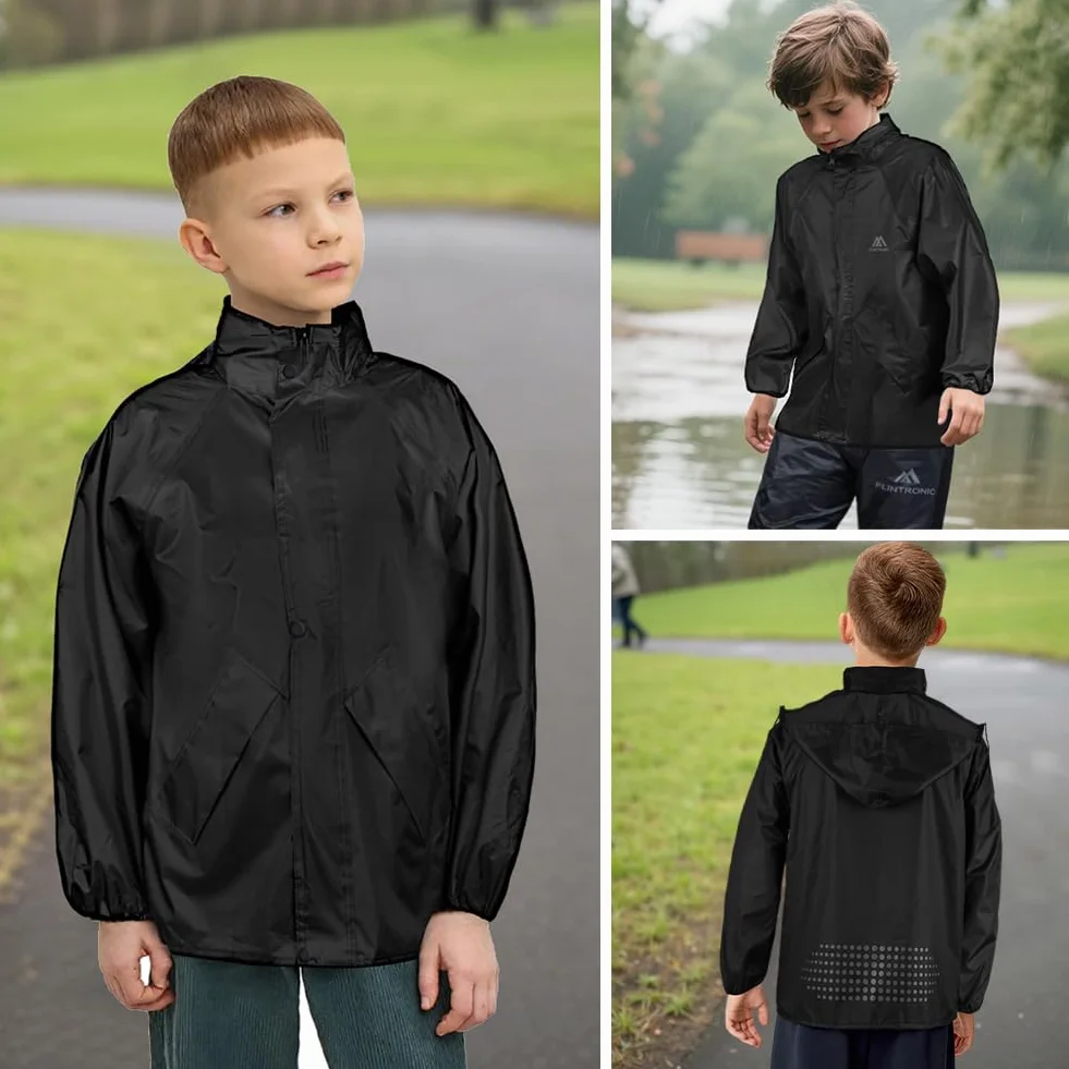 flintronic Chaqueta Para Niños Impermeable con Capucha Cortavientos Chaqueta Outdoor Running