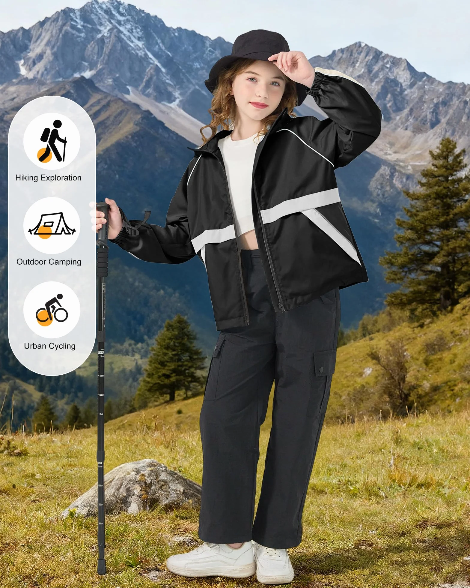 Rolanko Chaqueta Impermeable con Capucha para Niñas, Chaqueta Cortavientos Ligera con Cremallera para Niños