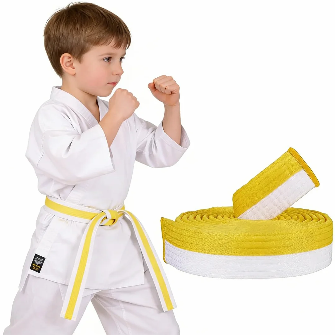 Cinturón de Judo 180 cm Profesional para Karate Taekwondo Aikido, Tela Gruesa para Niños Amarillo y Blanco